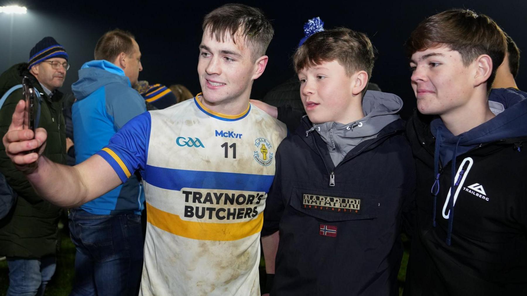 Ruairi Canavan poses for a picture with young Errigal Ciaran fans at Newbridge last weekend