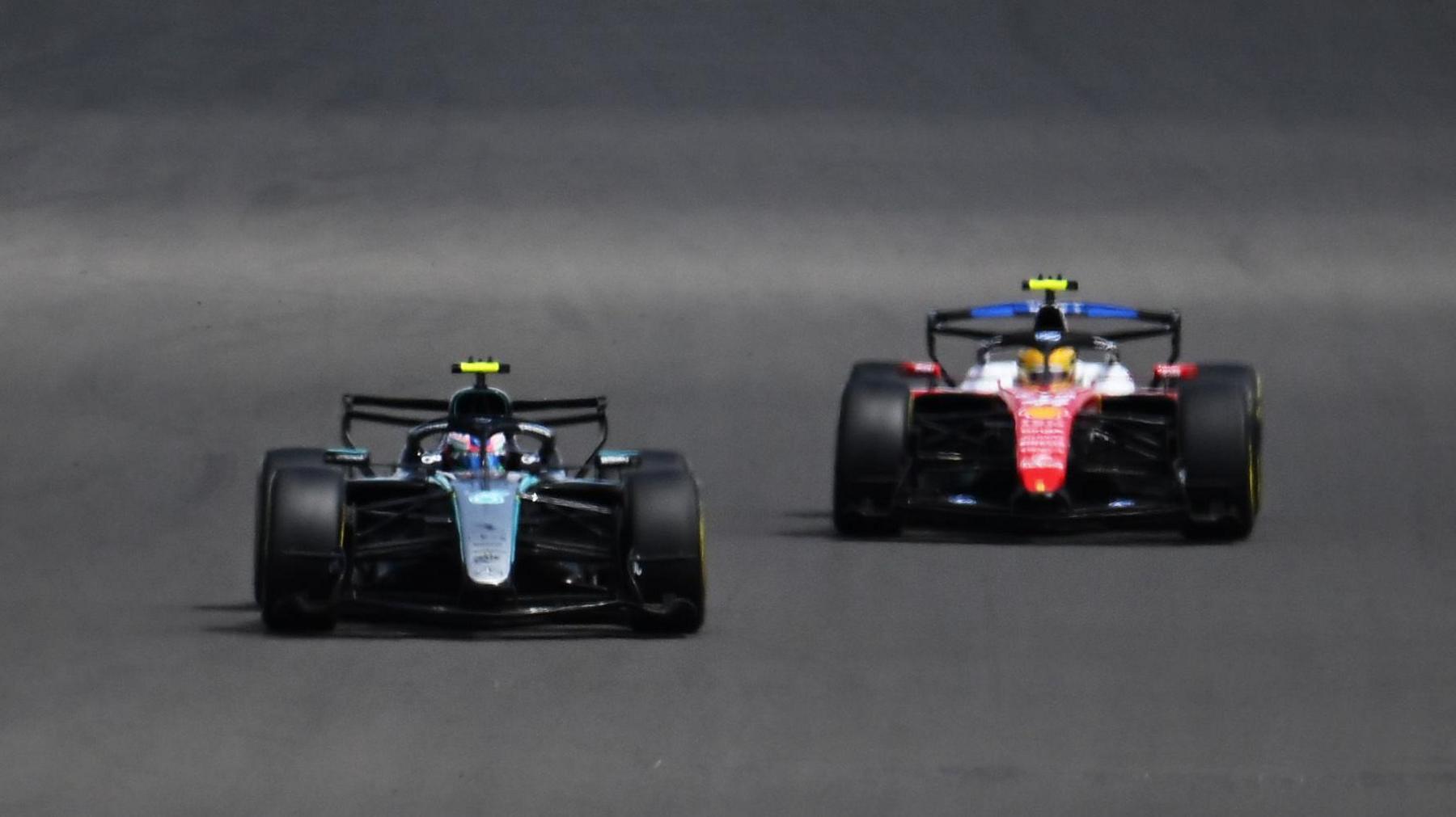 Mercedes' Kimi Antonelli ahead of Ferrari's Lewis Hamilton in the British Grand Prix sprint race