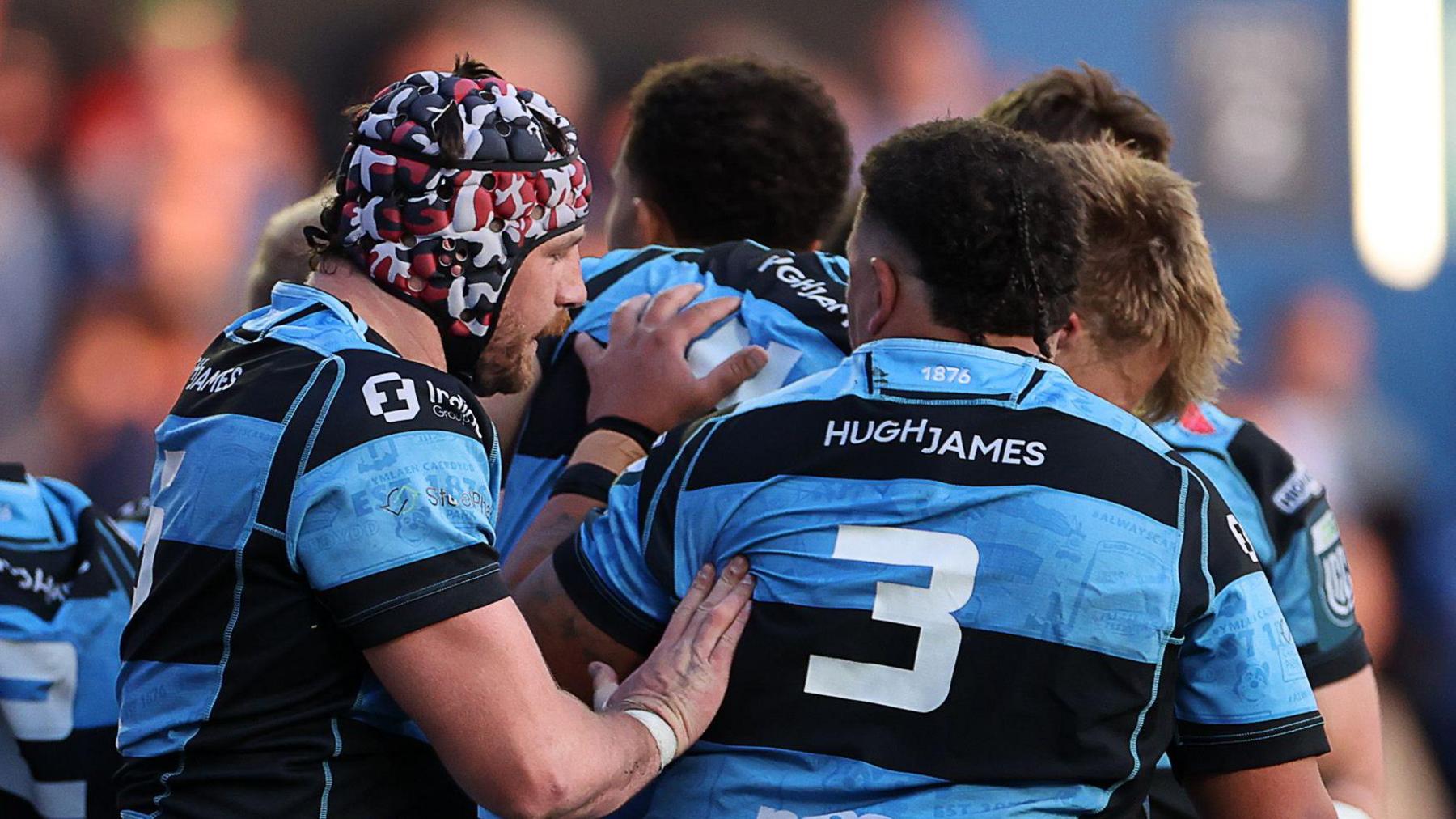 Cardiff celebrate a try against Ospreys