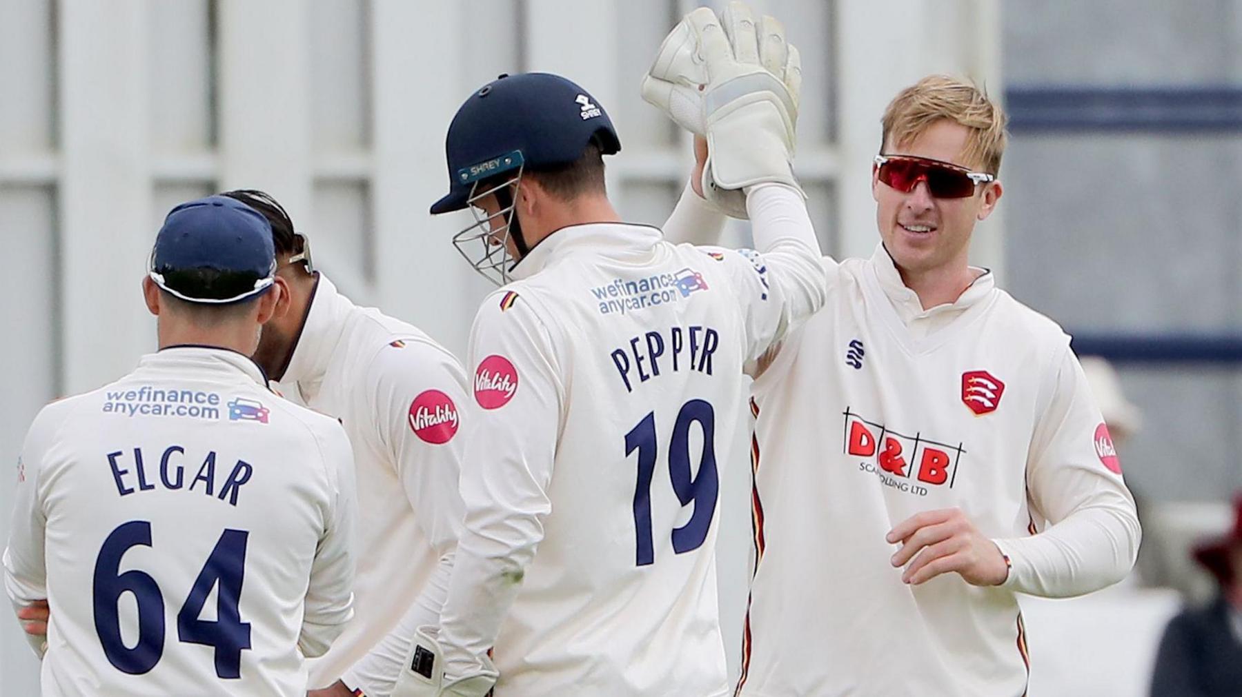 Simon Harmer celebrates a wicket