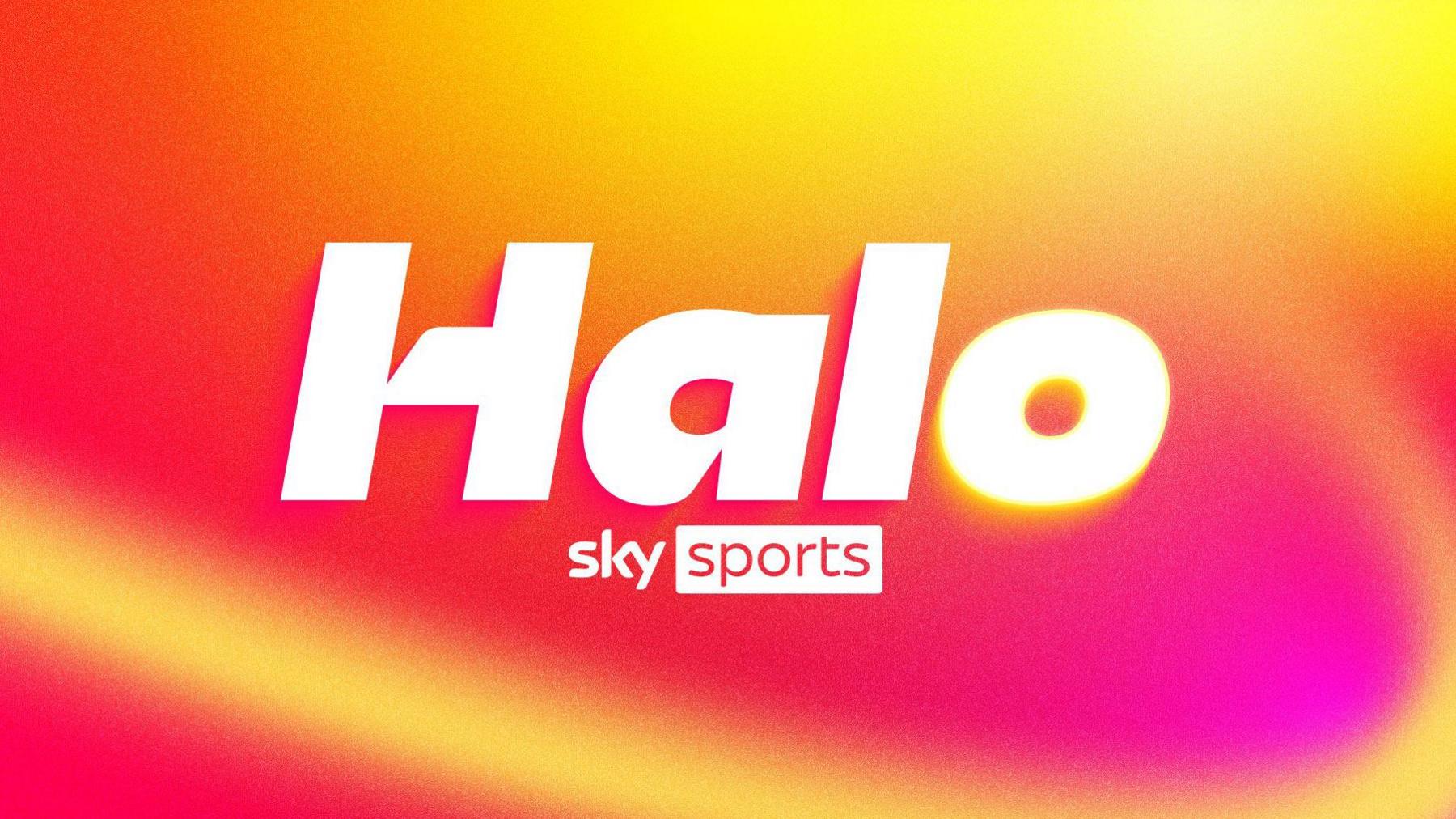 Sky Sports Halo logo against a yellow, red and pink background