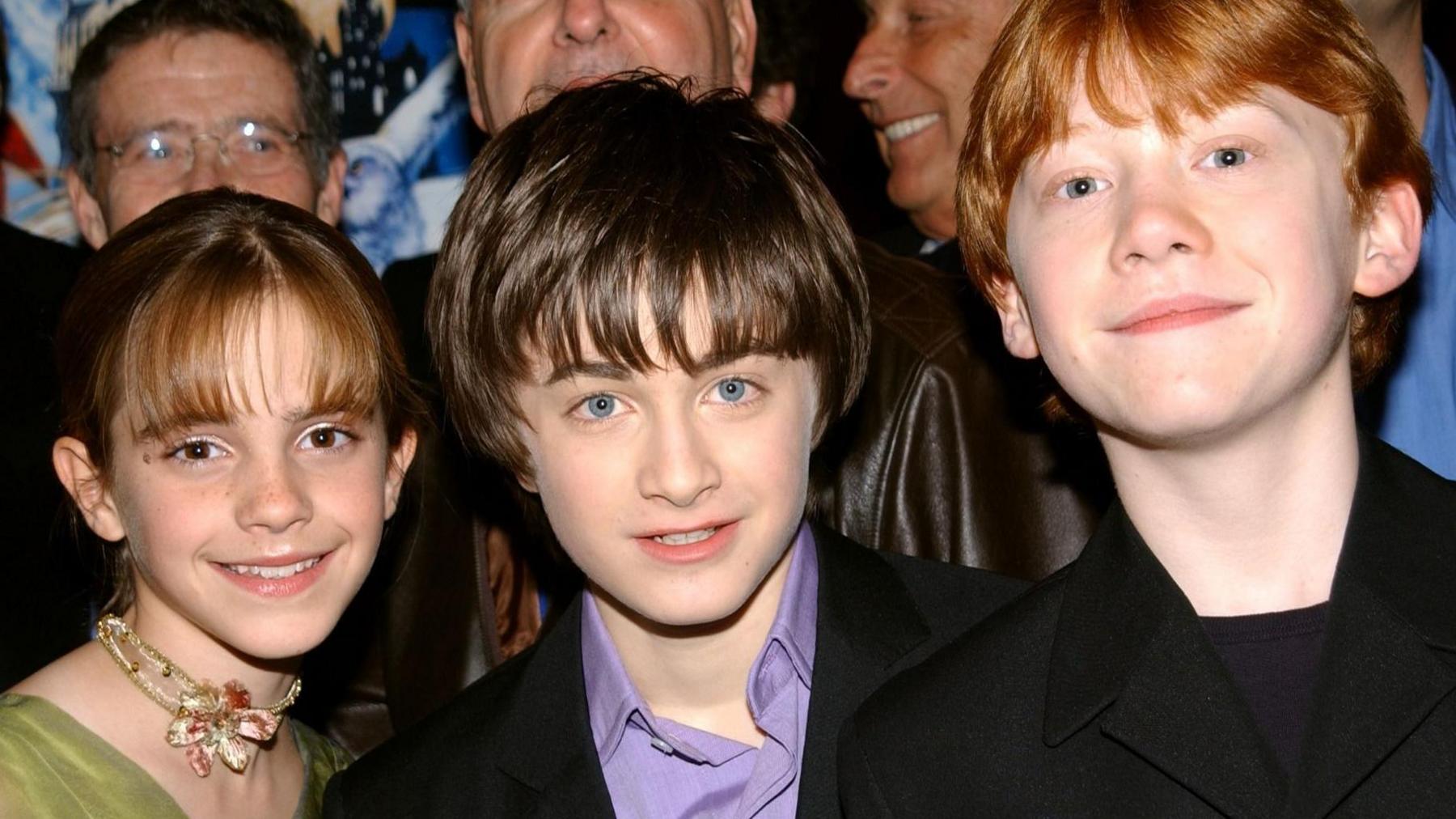 Emma Watson, Daniel Radcliffe and Rupert Grint at the New York premiere of the film Harry Potter and the Sorcerer's Stone 