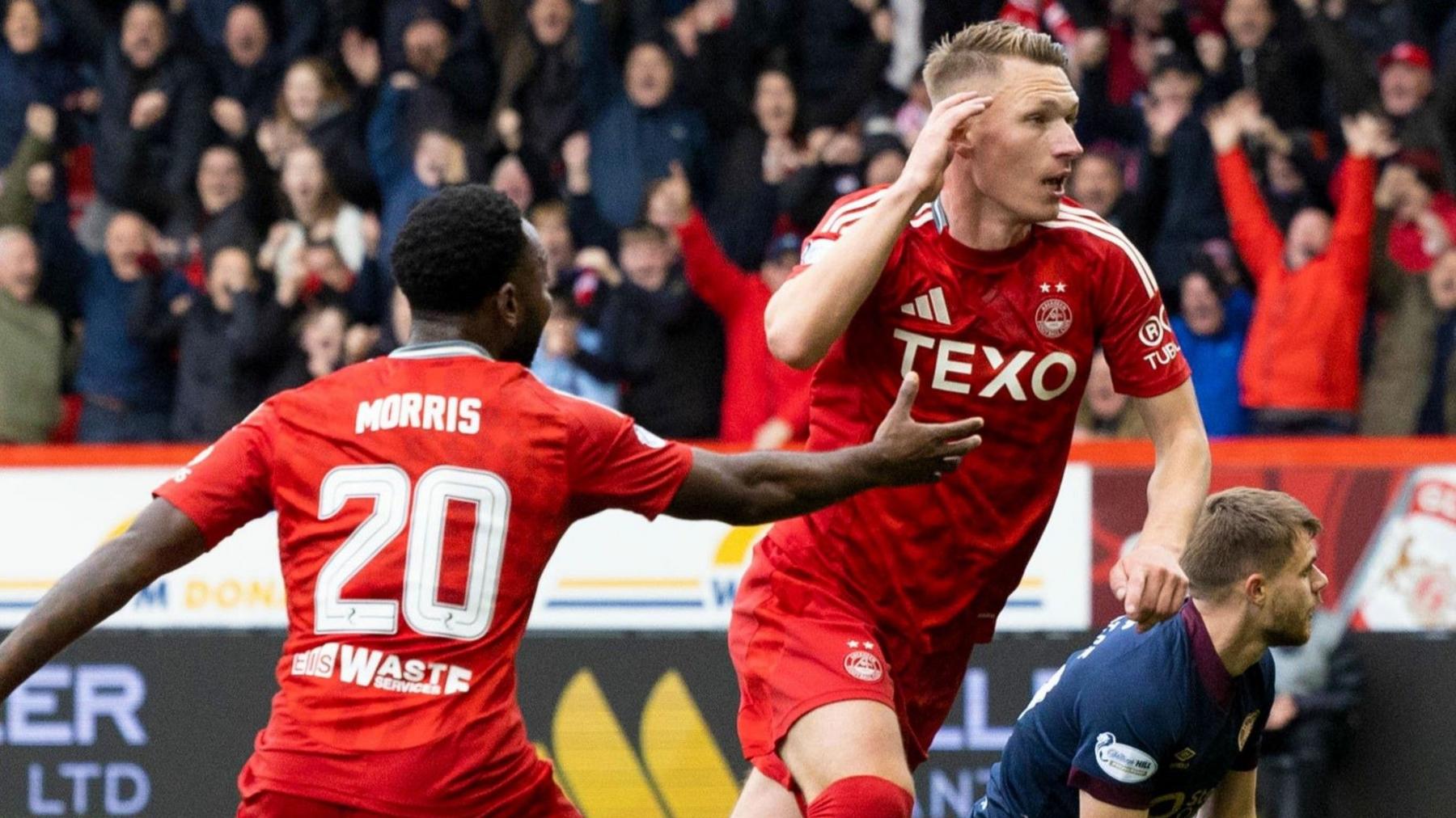 Ante Palaversa celebrates his late winner for Aberdeen