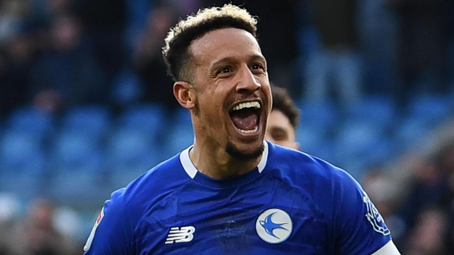 Callum Robinson celebrates scoring for Cardiff