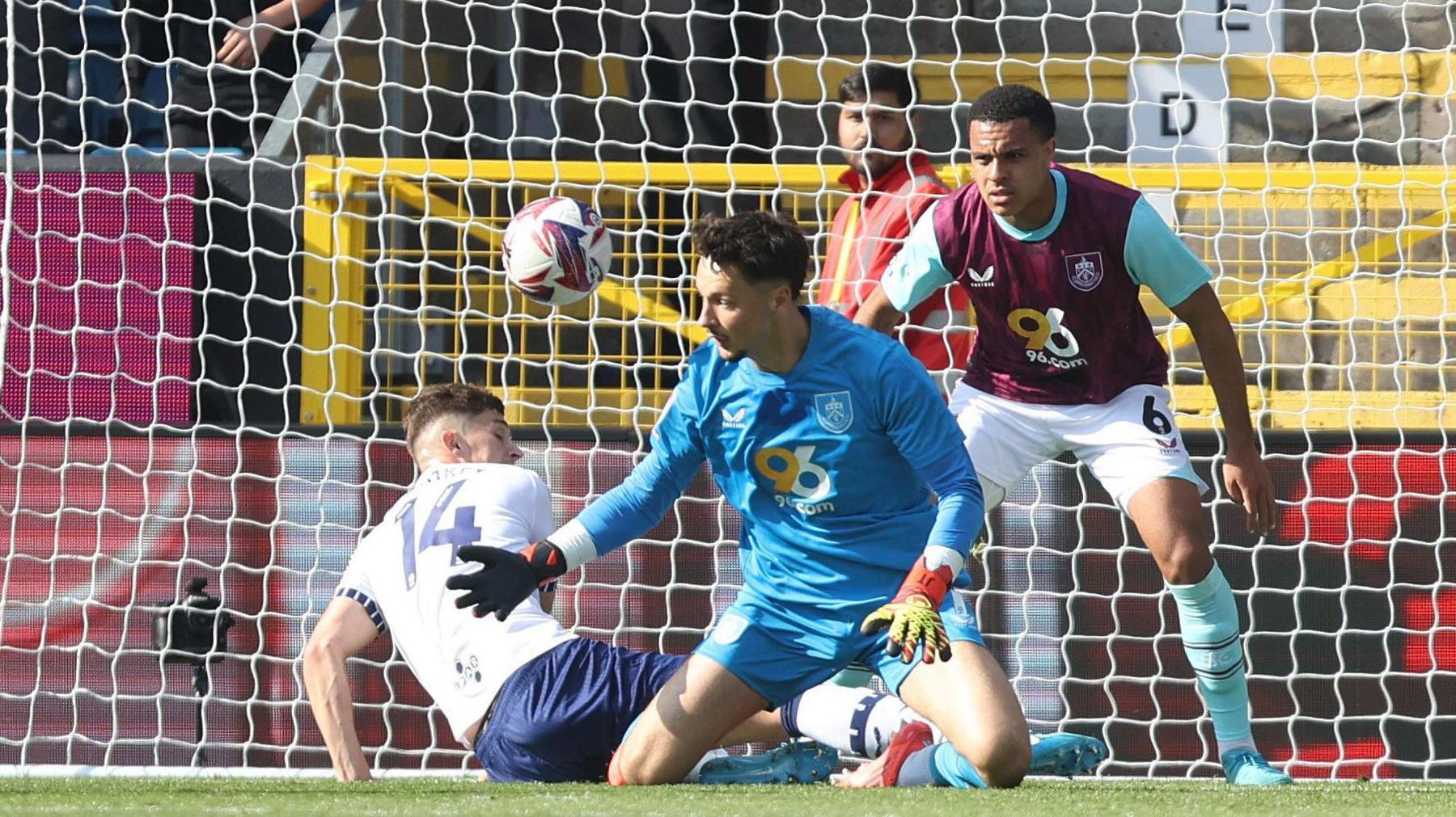 Burnley keeper James Trafford in action against Preston North End