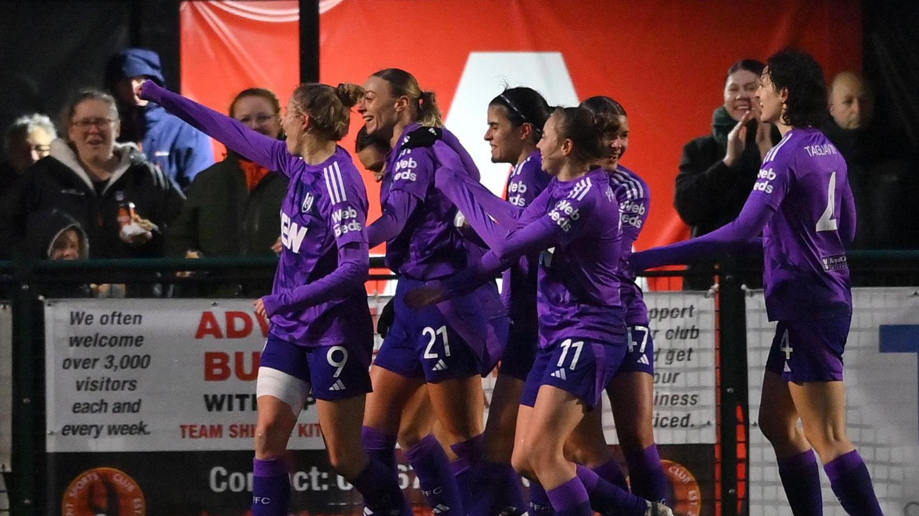 Fulham celebrate after scoring against Brentford in the Women's FA Cup