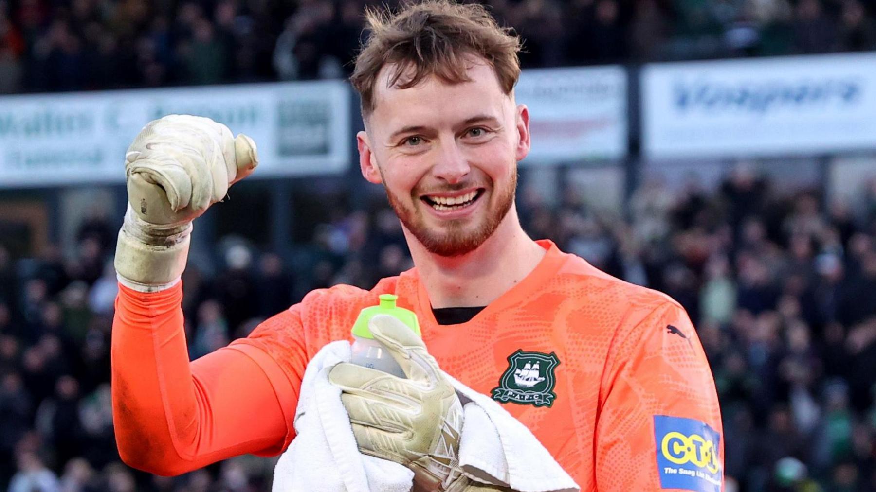 Conor Hazard celebrates after Plymouth's shock FA Cup victory over Liverpool