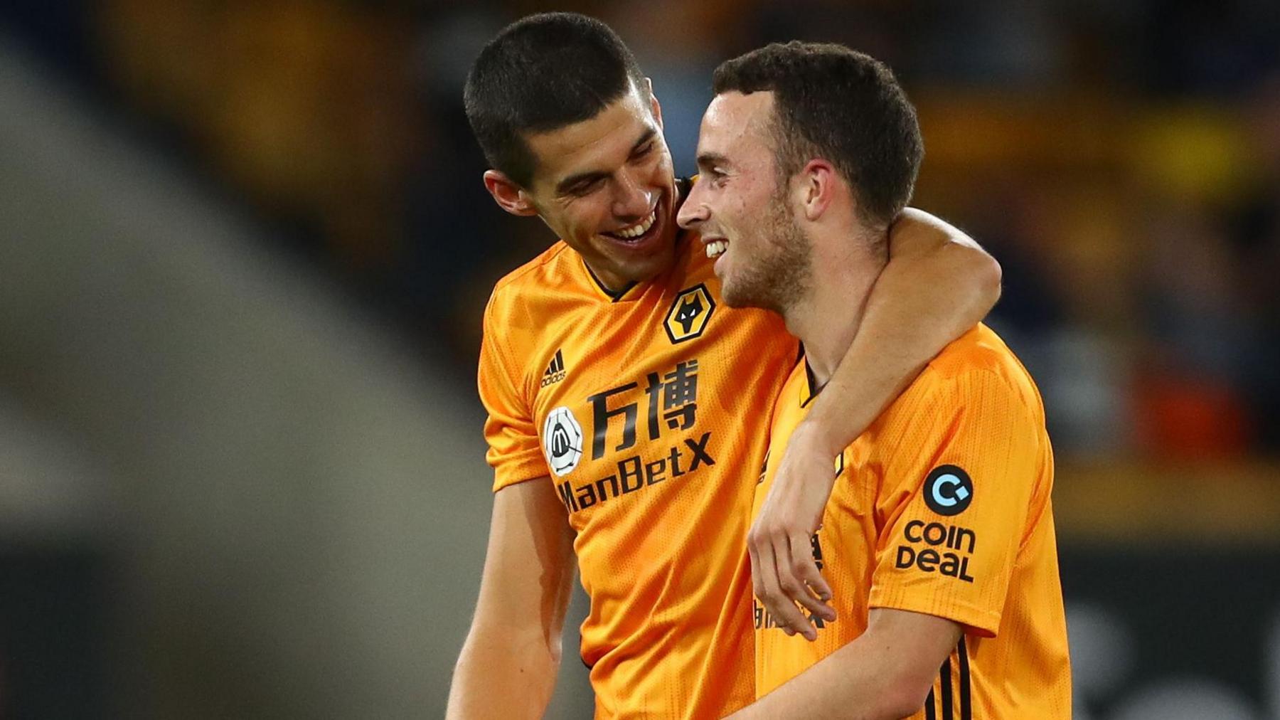 Conor Coady of Wolverhampton Wanderers and Diogo Jota of Wolverhampton Wanderers 