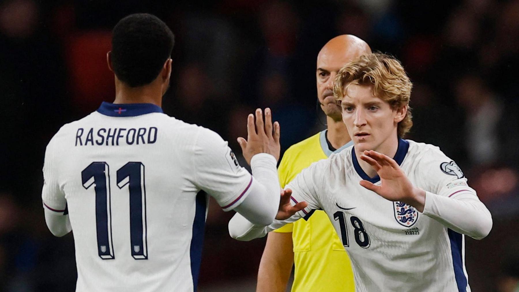 Anthony Gordon comes on for Marcus Rashford during England's World Cup qualifier against Albania