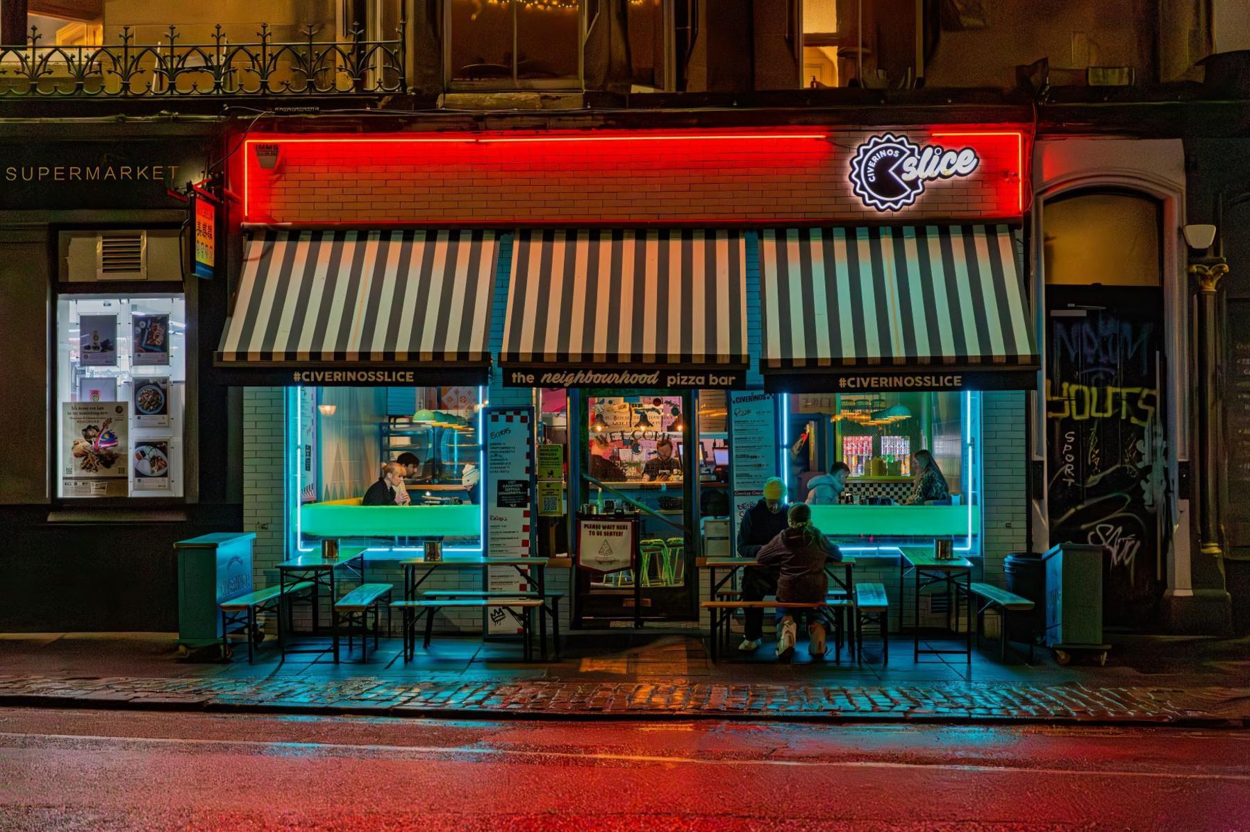 A shop front at night