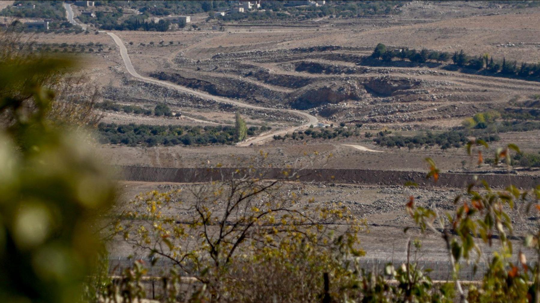 Earthworks on the Israeli side of the ceasefire line, as seen from the Israeli-occupied Golan Heights