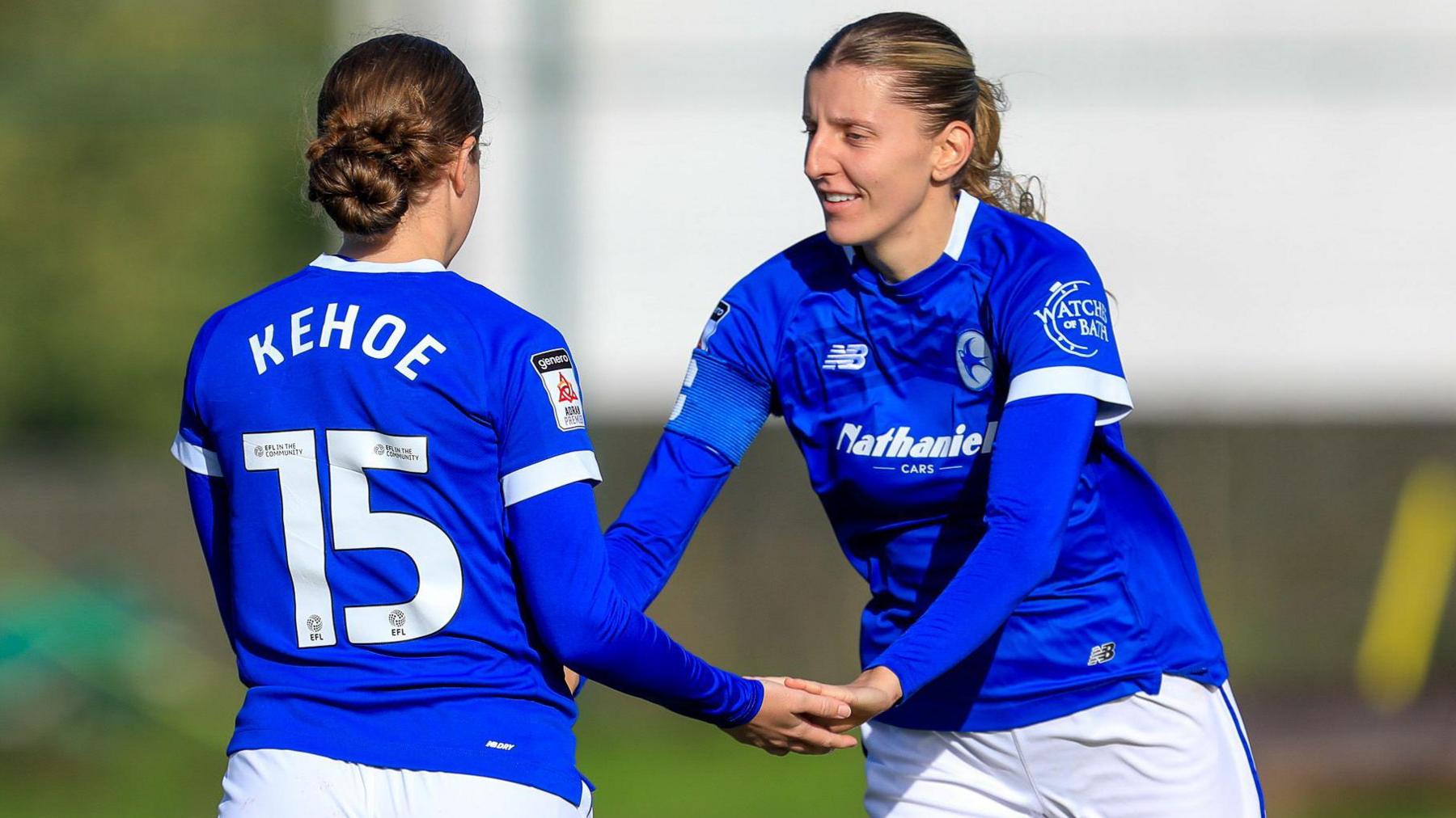 Molly Kehoe of Cardiff City Women celebrates after scoring for Cardiff