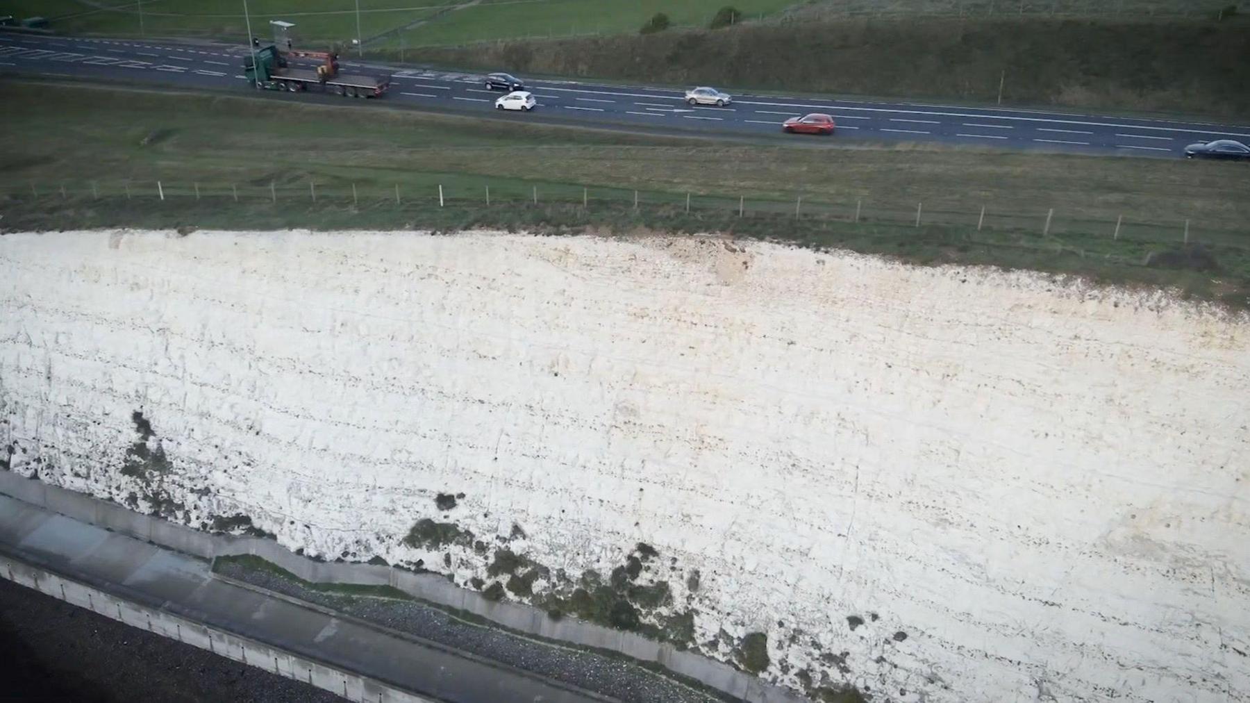 Photo taken from a drone of the 100ft cliffs the boy was pushed over in Ovingdean