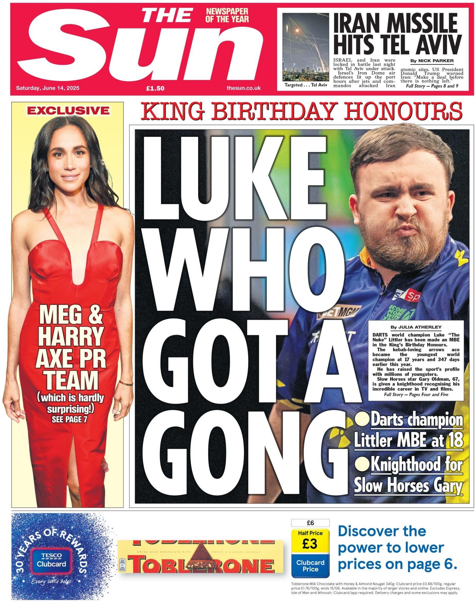 The front page of the Sun.