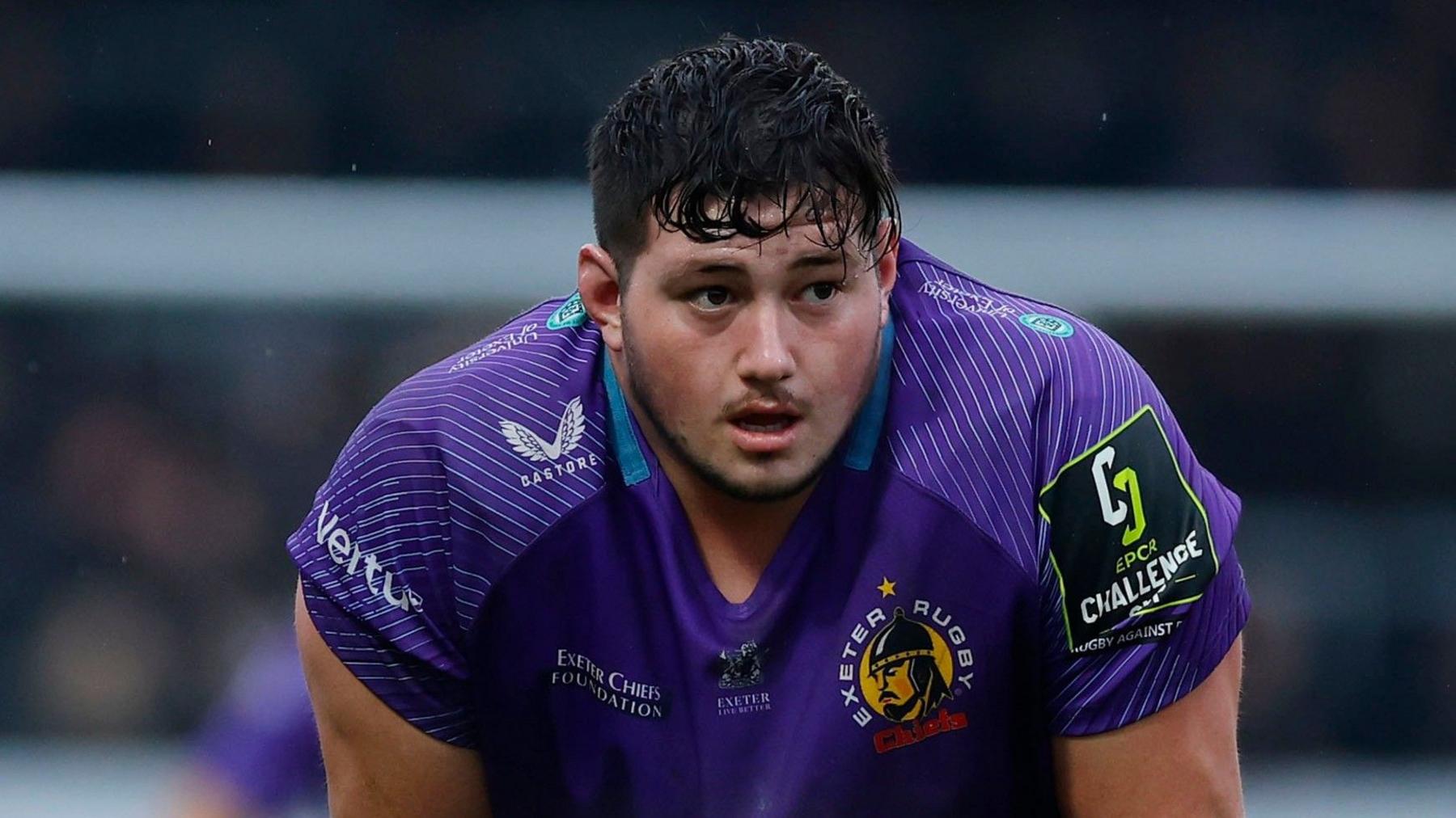 Bachuki Tchumbadze of Exeter Chiefs looks on