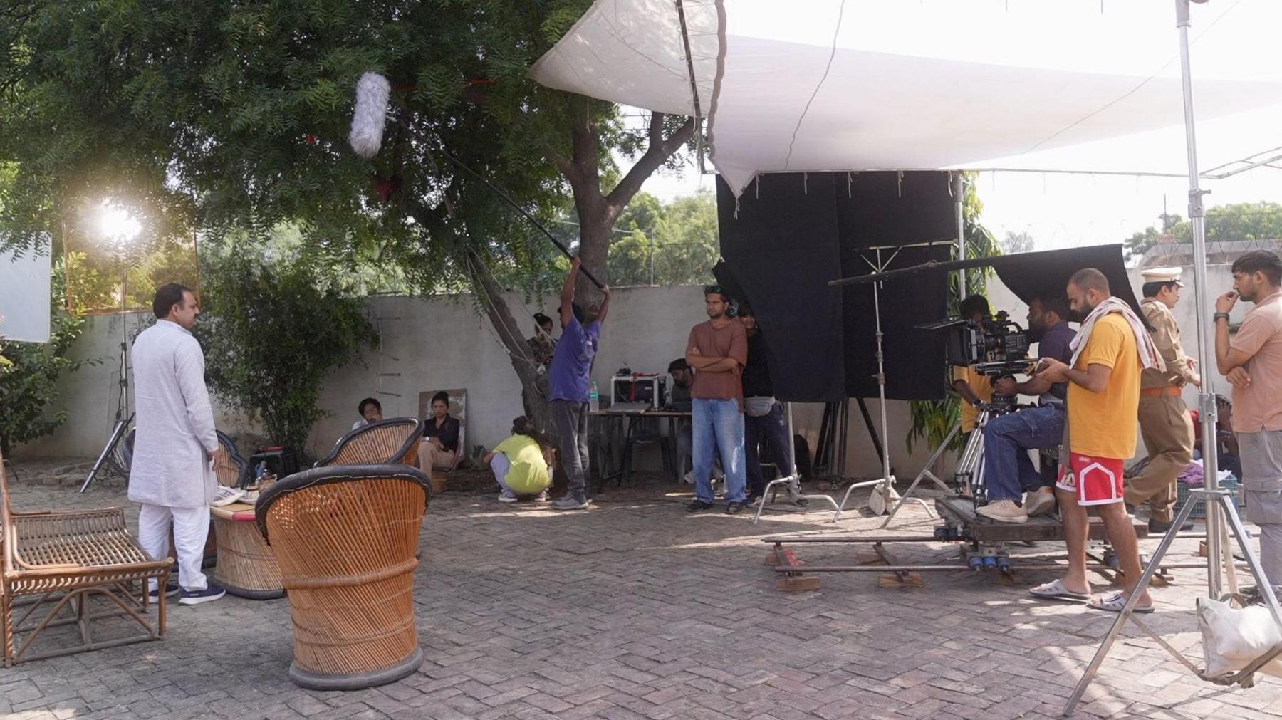 A regional movie scene being shot at a farmer's house in India's Haryana state. 