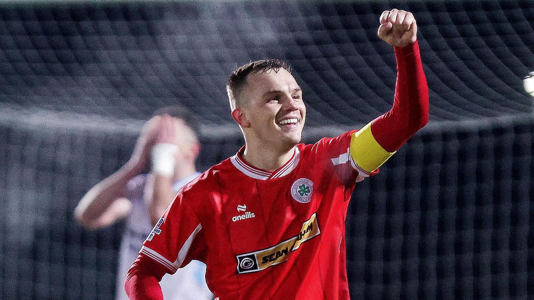 Rory Hale celebrates scoring against Ballymena