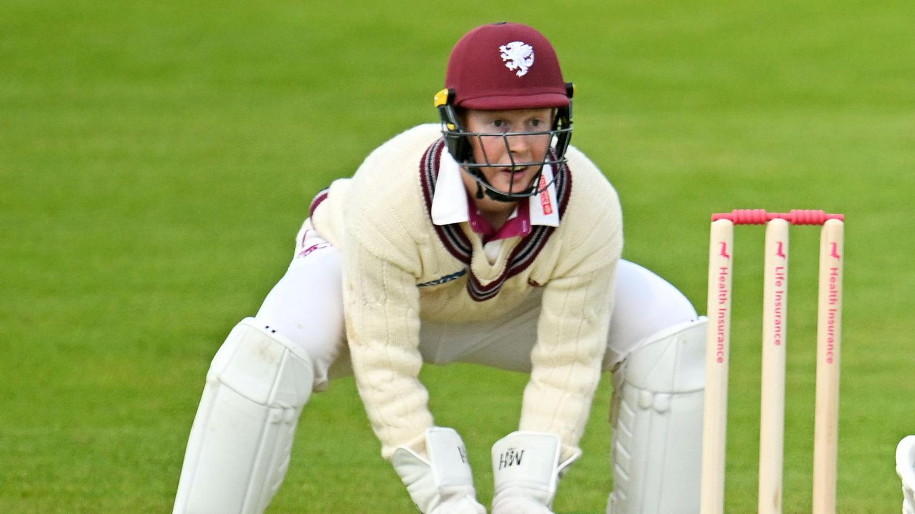 James Rew keeping wicket for Somerset 