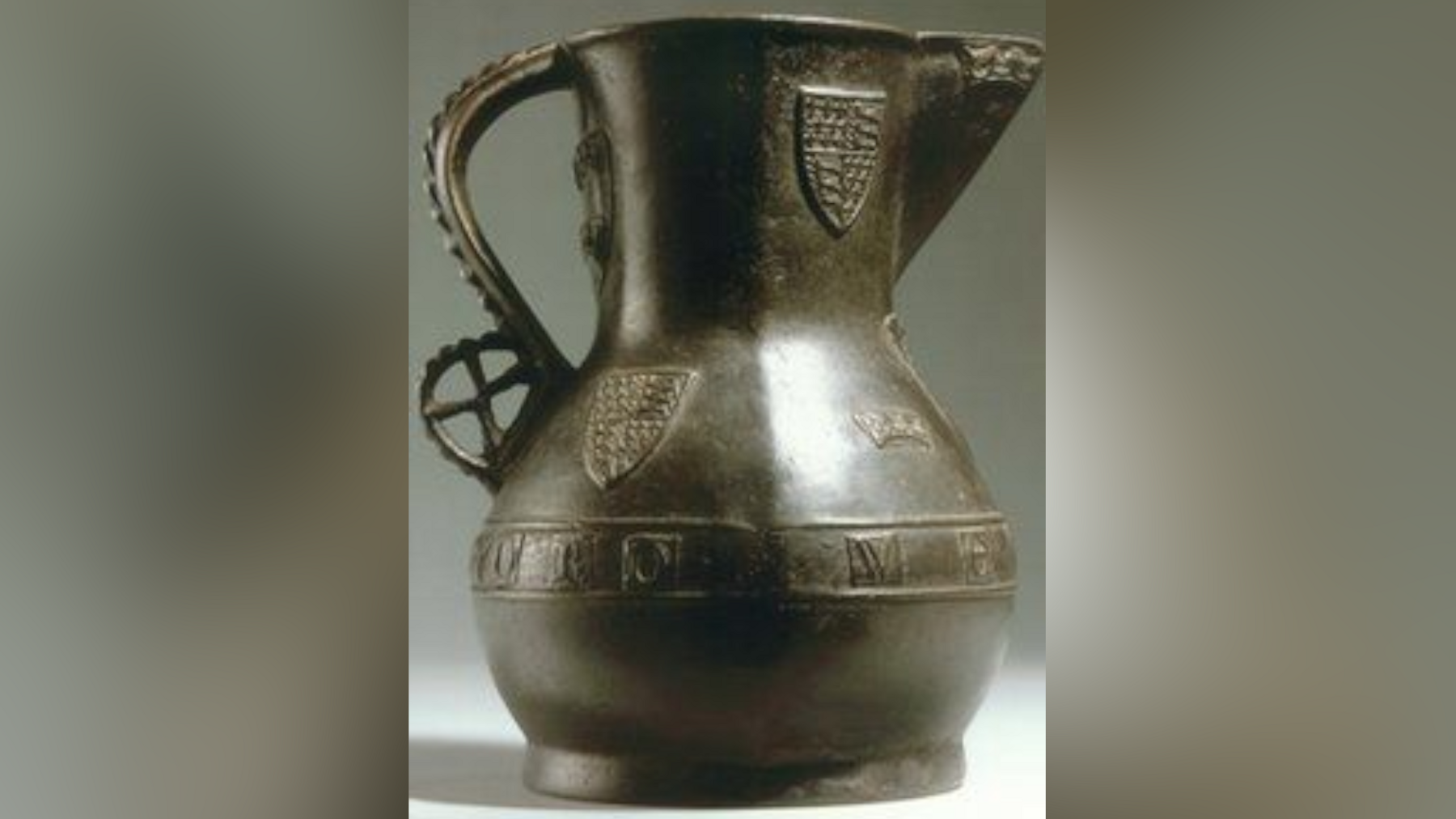The Wenlok Jug is a bronze jug with two coat of arms on the design.