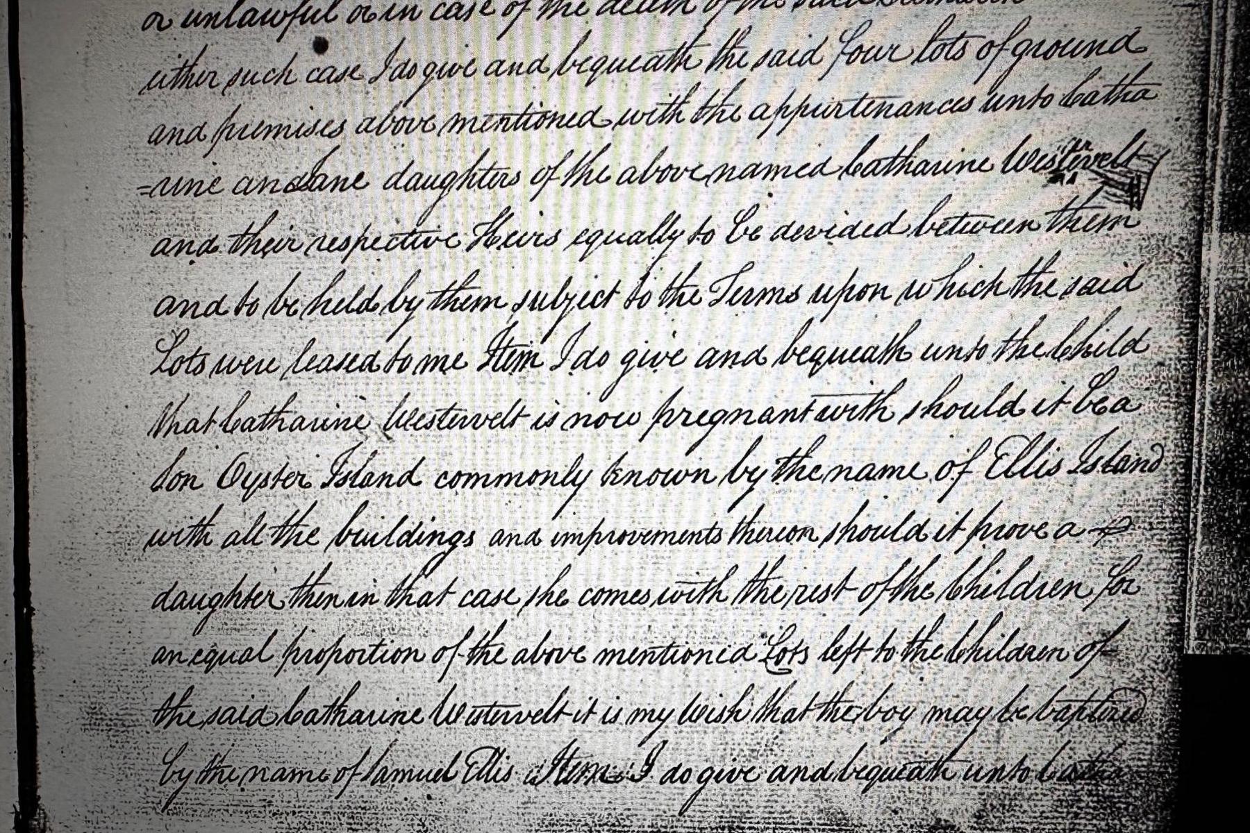 This handwritten will by one of the Samuel Ellises bequeathes the island to an unborn grandson named after him