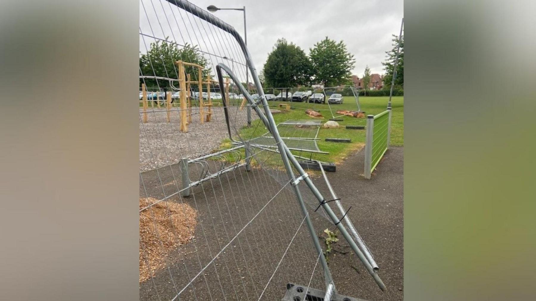 Damaged fences in Bridgford Park