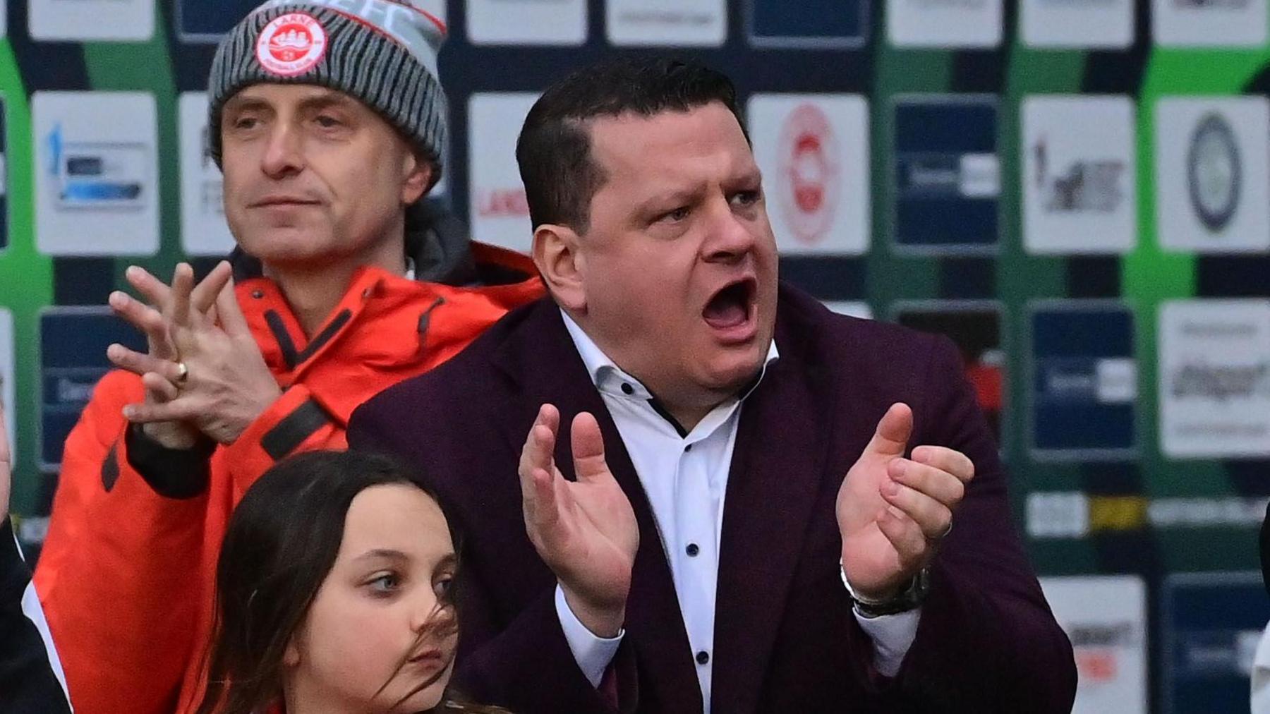Larne owner Kenny Bruce watched the team progress to the Uefa Conference League group stage