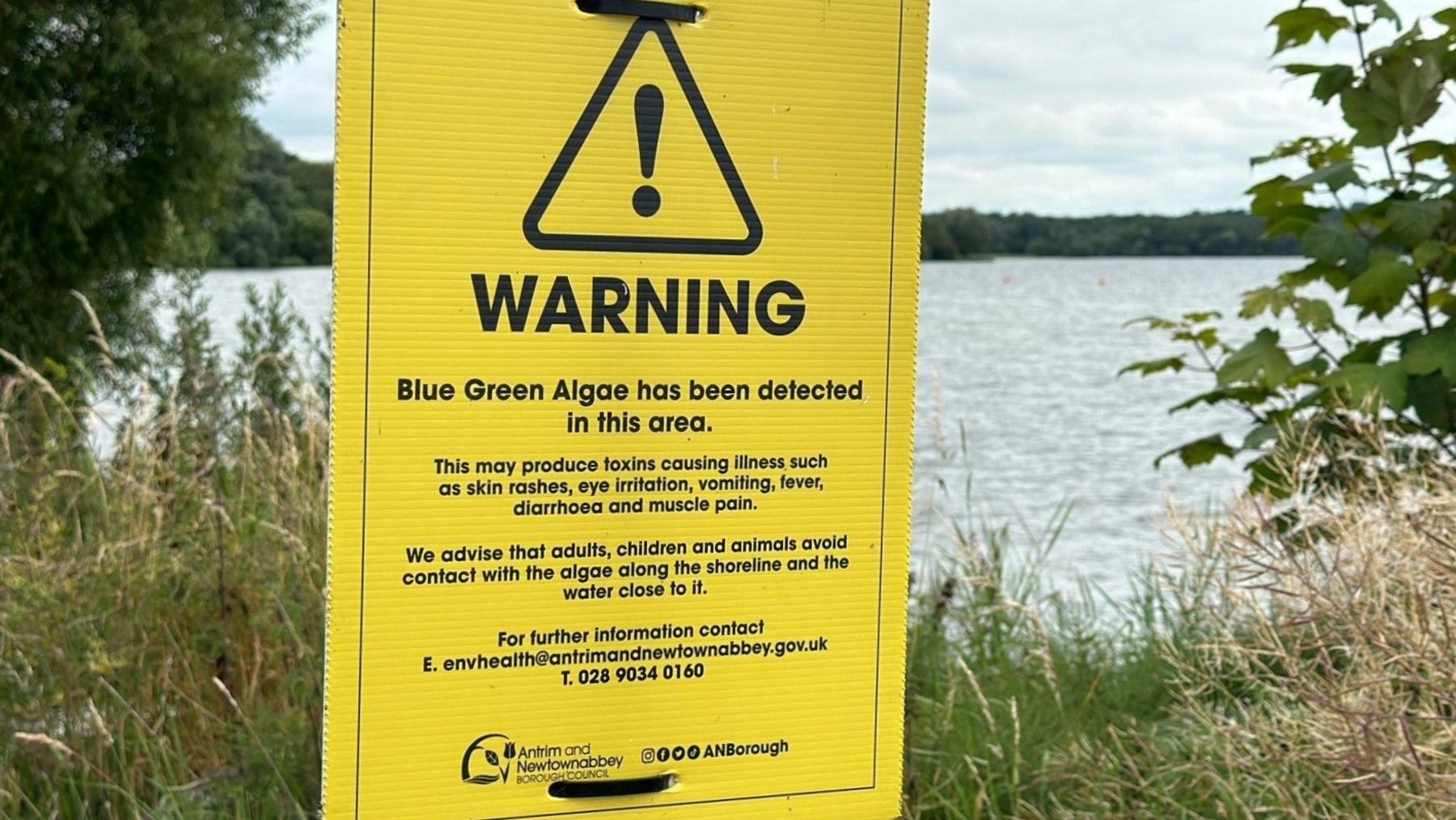 Algae warning sign which highlights it is present in the area