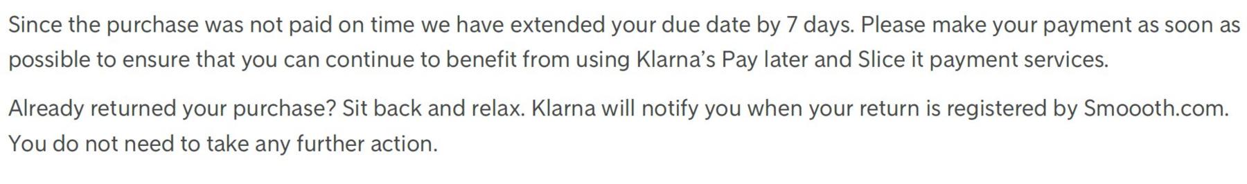 Klarna late payment notice letter