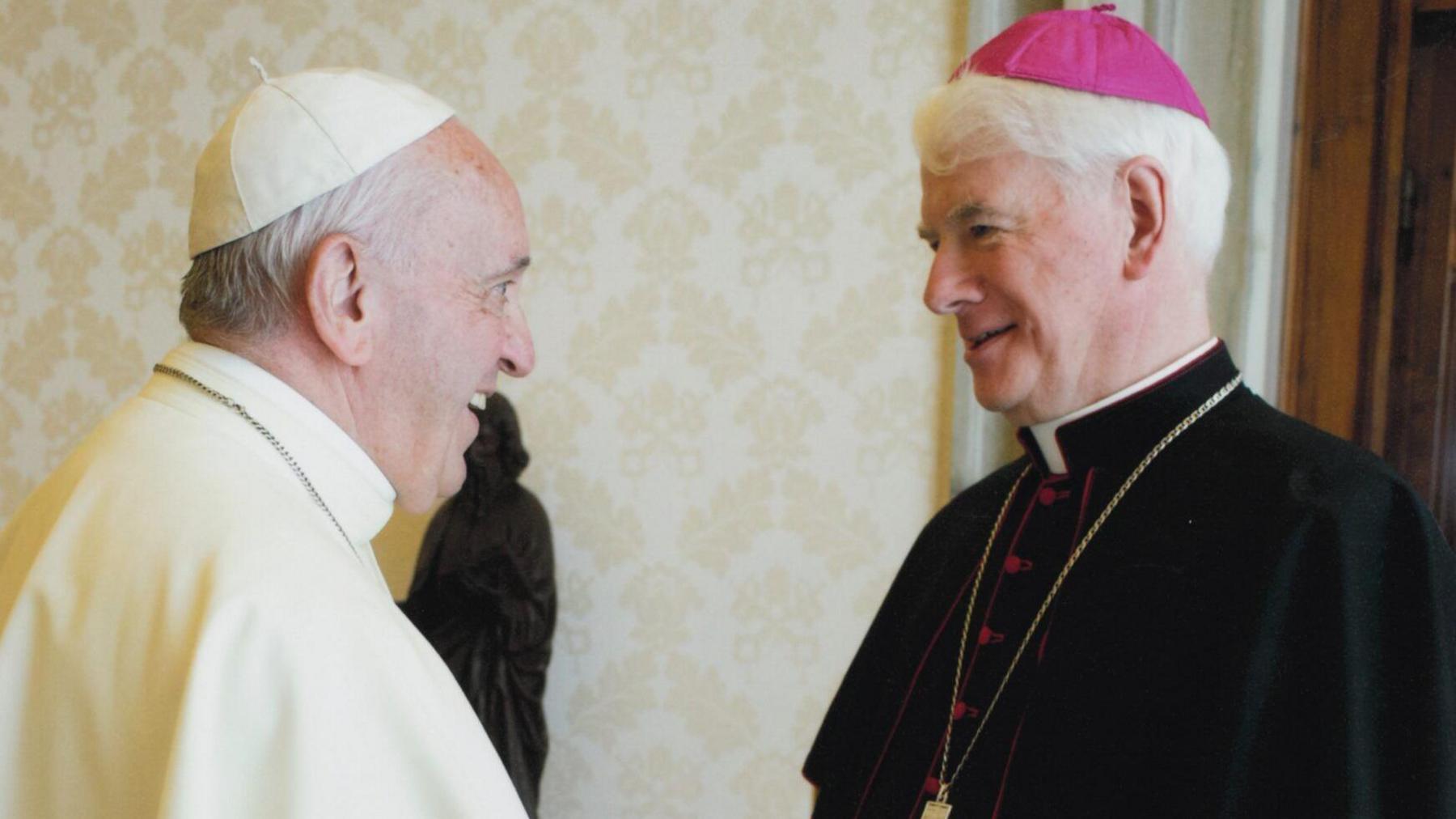 Noel Trainor, right, greeting Pope Francis