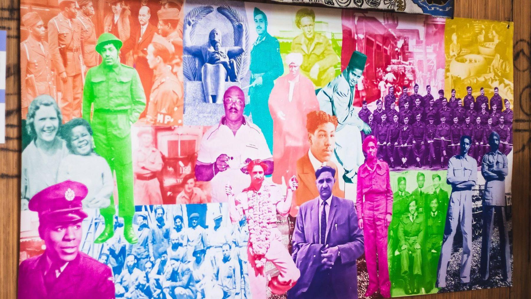 A colourful photo banner with a collage showing several different images of black Britons who fought in World War Two.