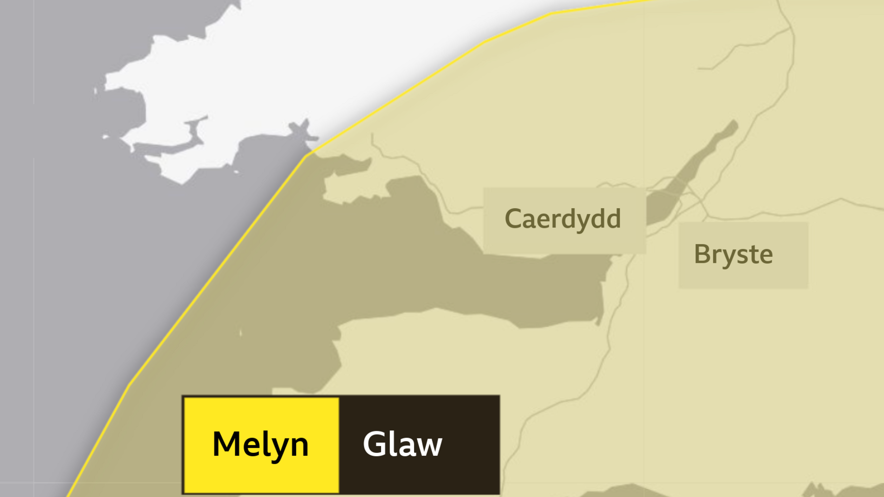 Map y rhybudd melyn am law