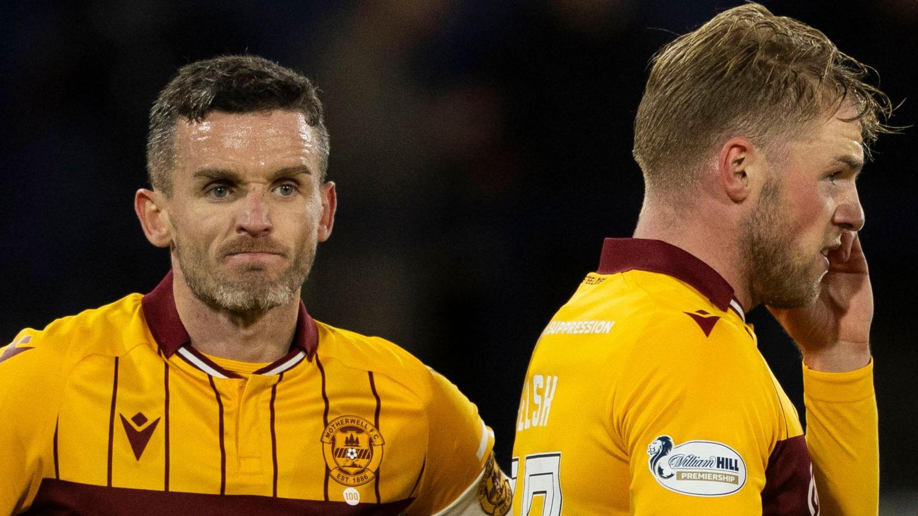 Motherwell defenders Paul McGinn and Stephen Welsh