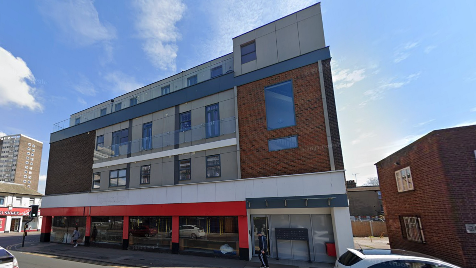 The building on Chichester Road in Southend-on-Sea. It is four storeys high and there is brickwork and cladding visible. There appears to be a vacant commercial unit on the ground floor.