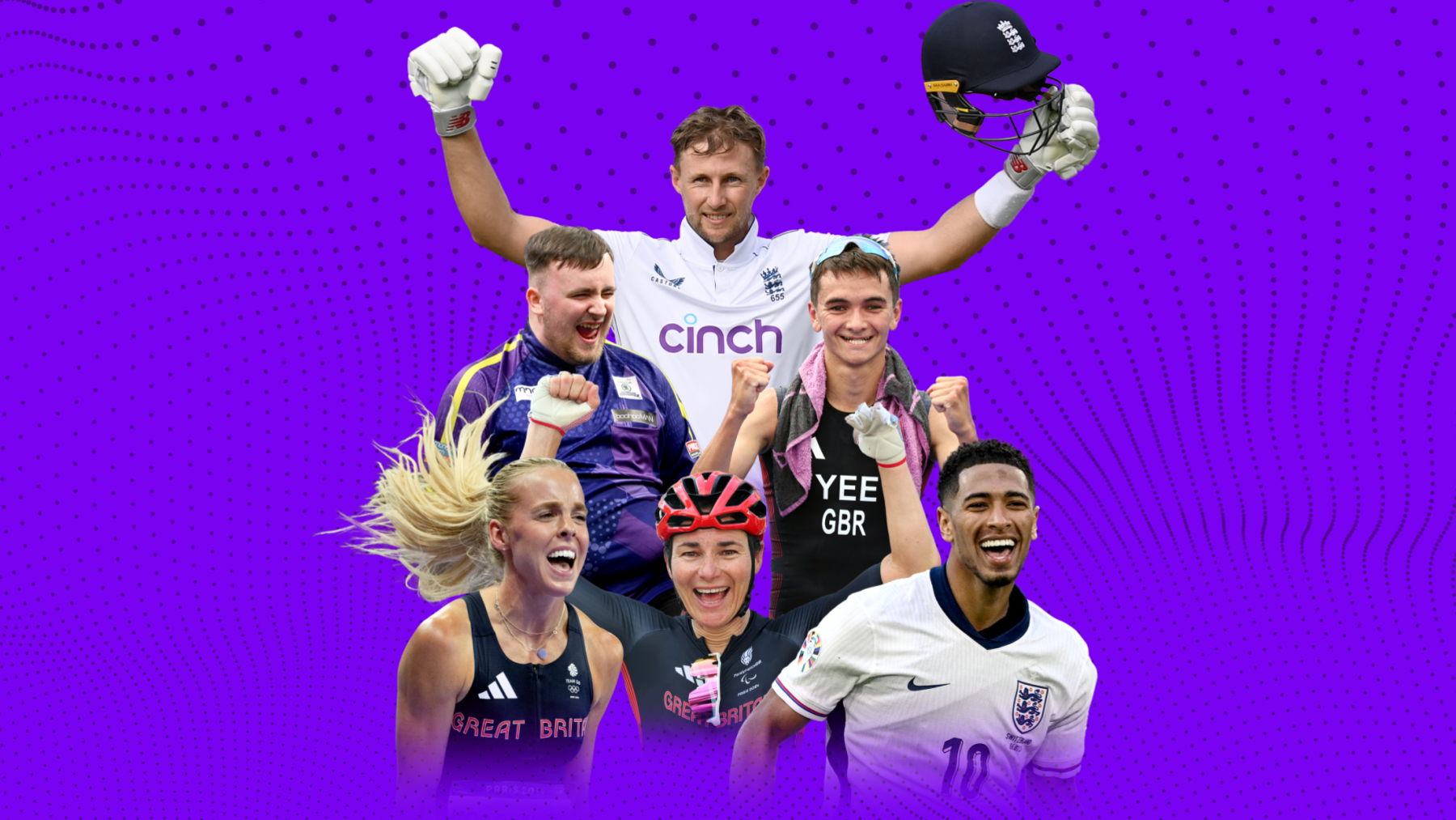 Images of the six Sports Personality of the Year contenders on a purple background 