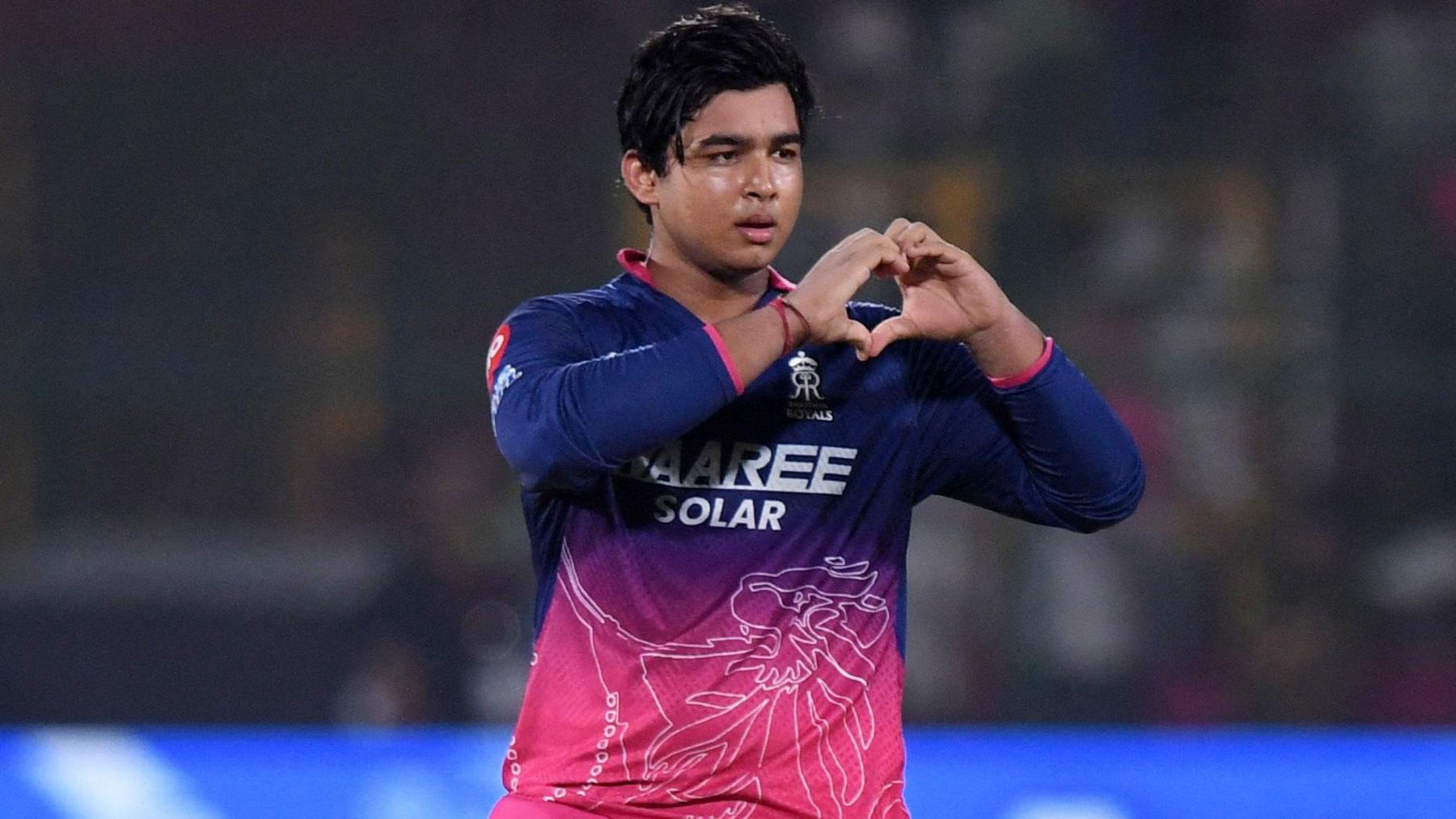 Rajasthan Royals' Vaibhav Sooryavanshi celebrates after reaching his century