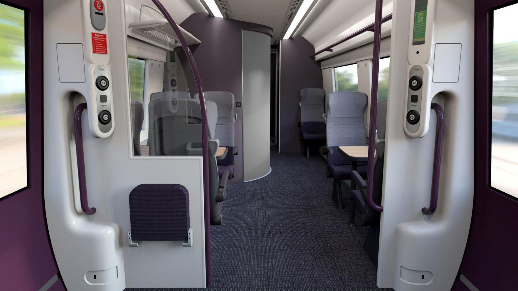 The doors area of a refurbished train carriage