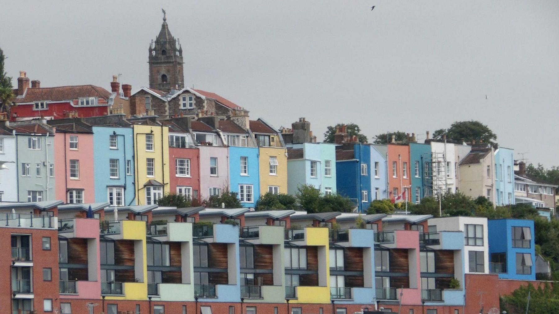 Colourful houses in Cliftonwood in Bristol