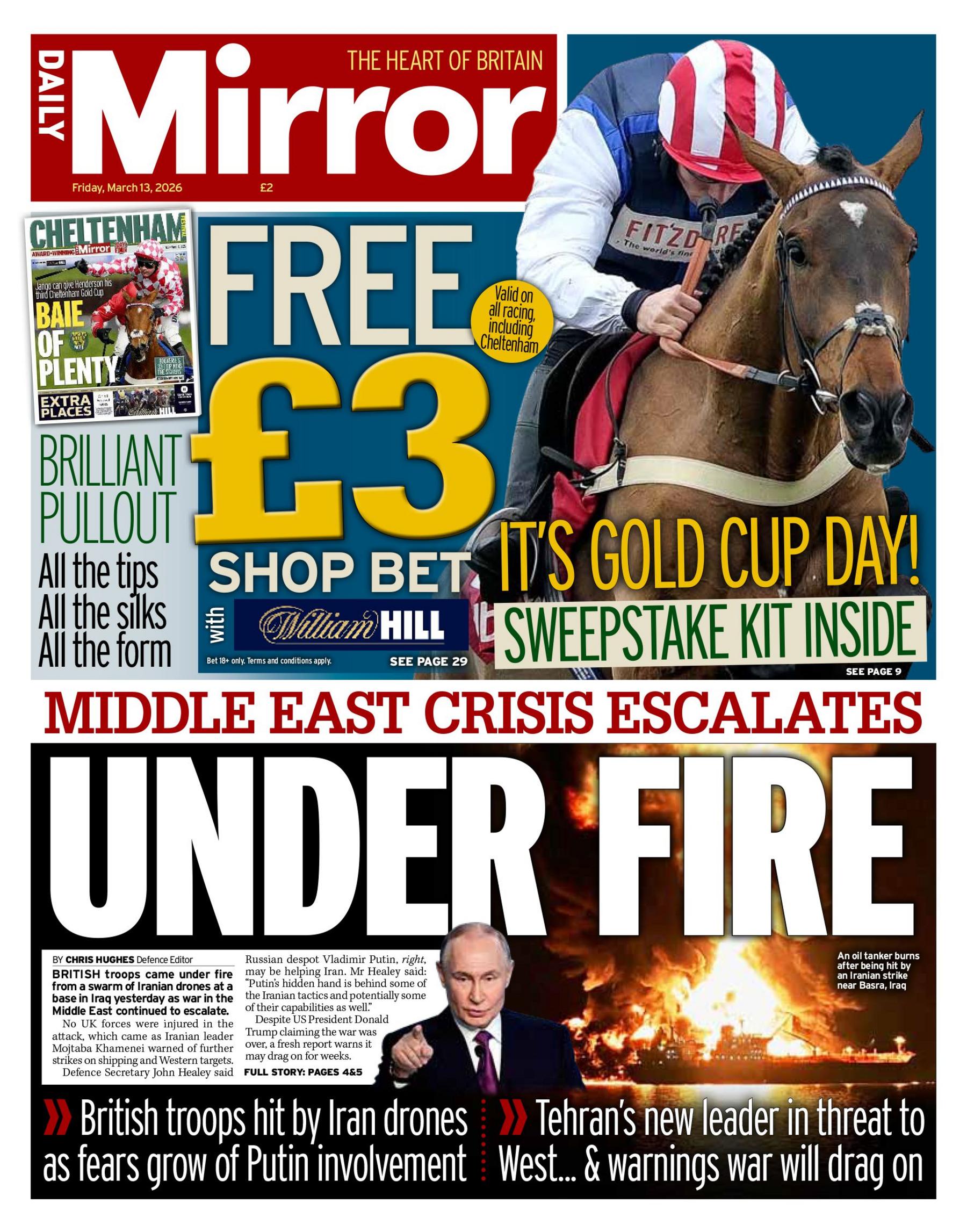 “Kriza në Lindjen e Mesme përshkallëzohet: Nën sulm”, shkruhet në titullin kryesor në faqen e parë të Daily Mirror.