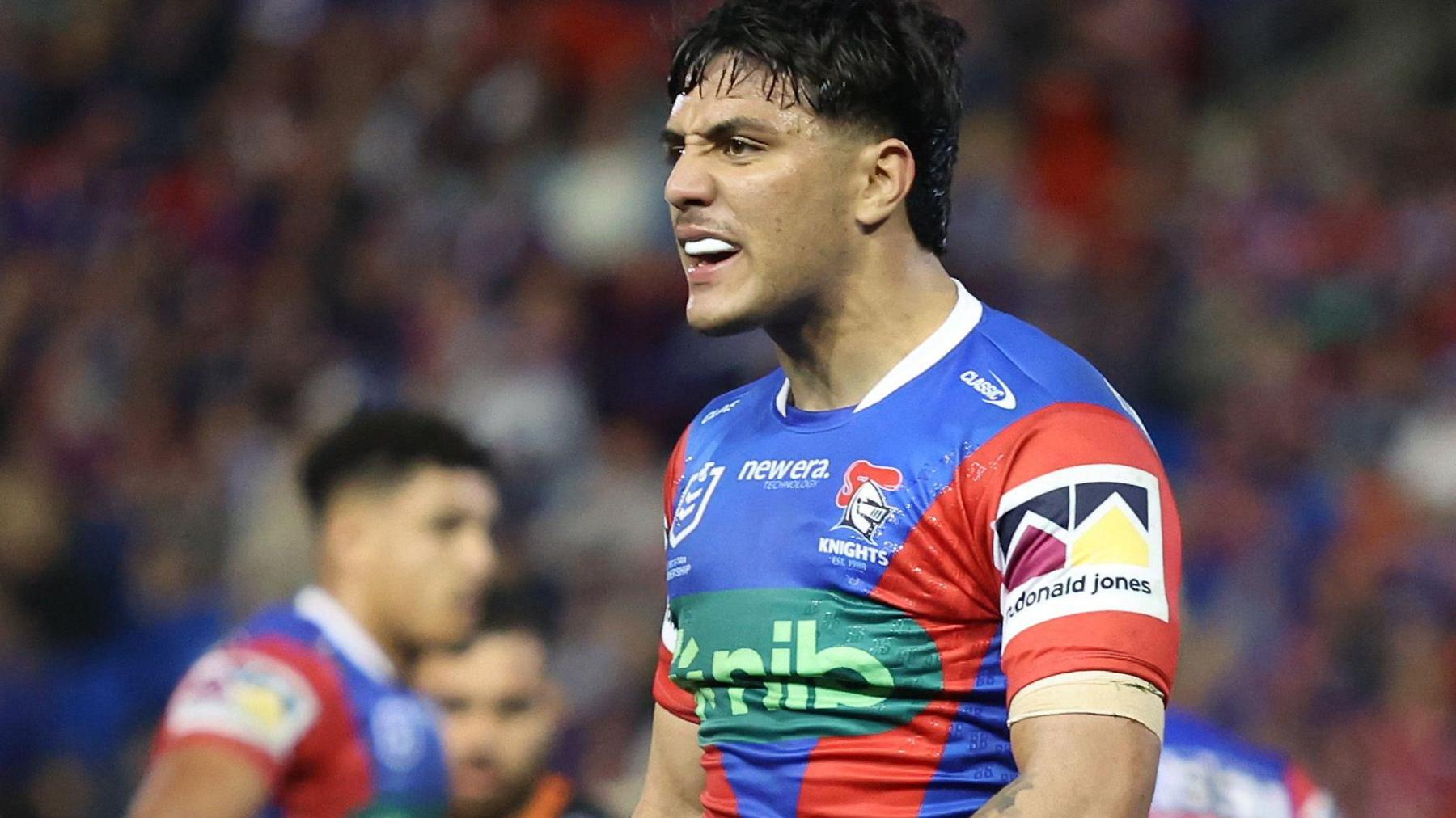 Krystian Mapapalangi in action for Newcastle Knights