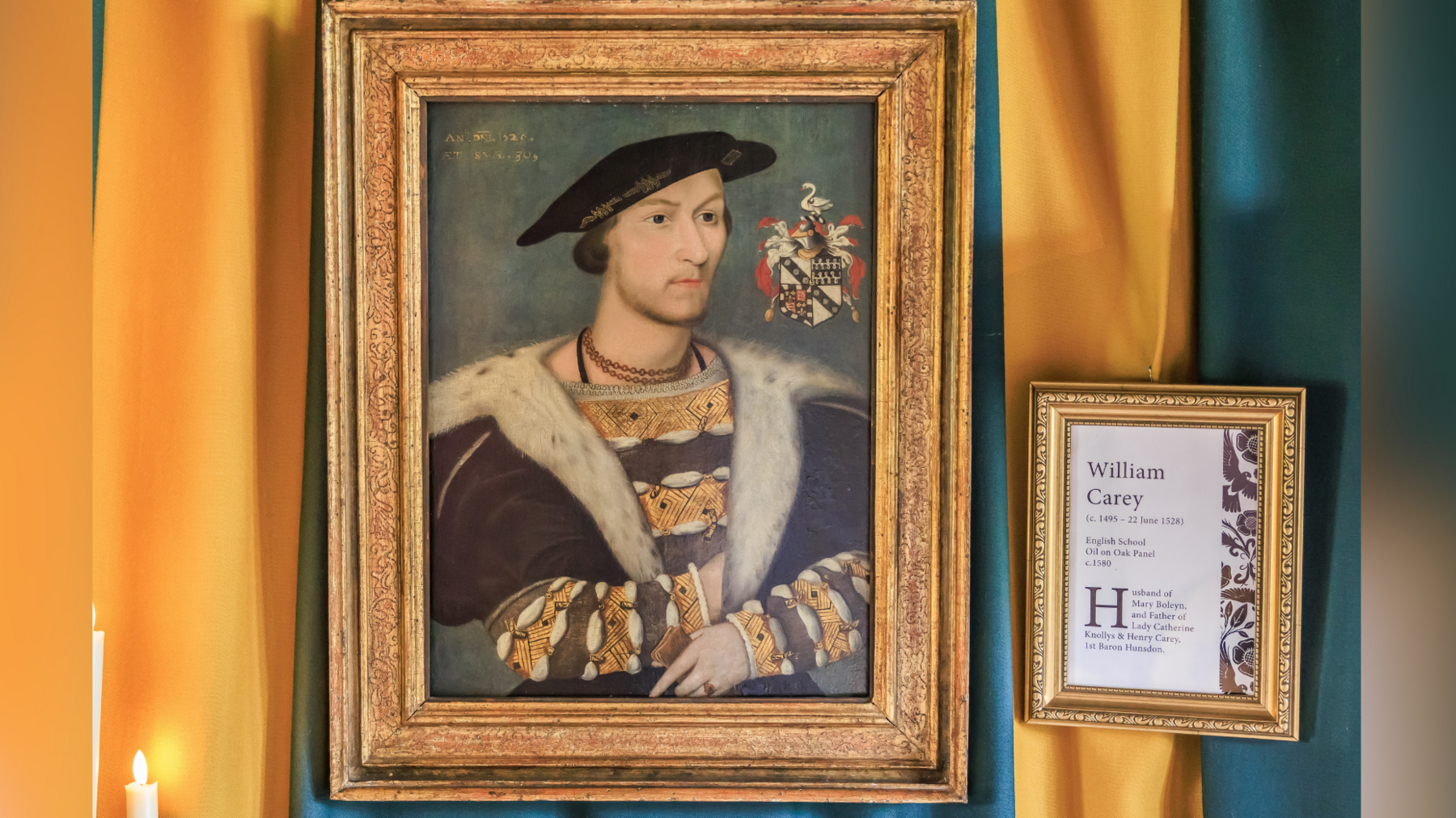 An image of the portrait of William Carey, husband of Mary Boleyn, unveiled at Hever Castle in Kent.