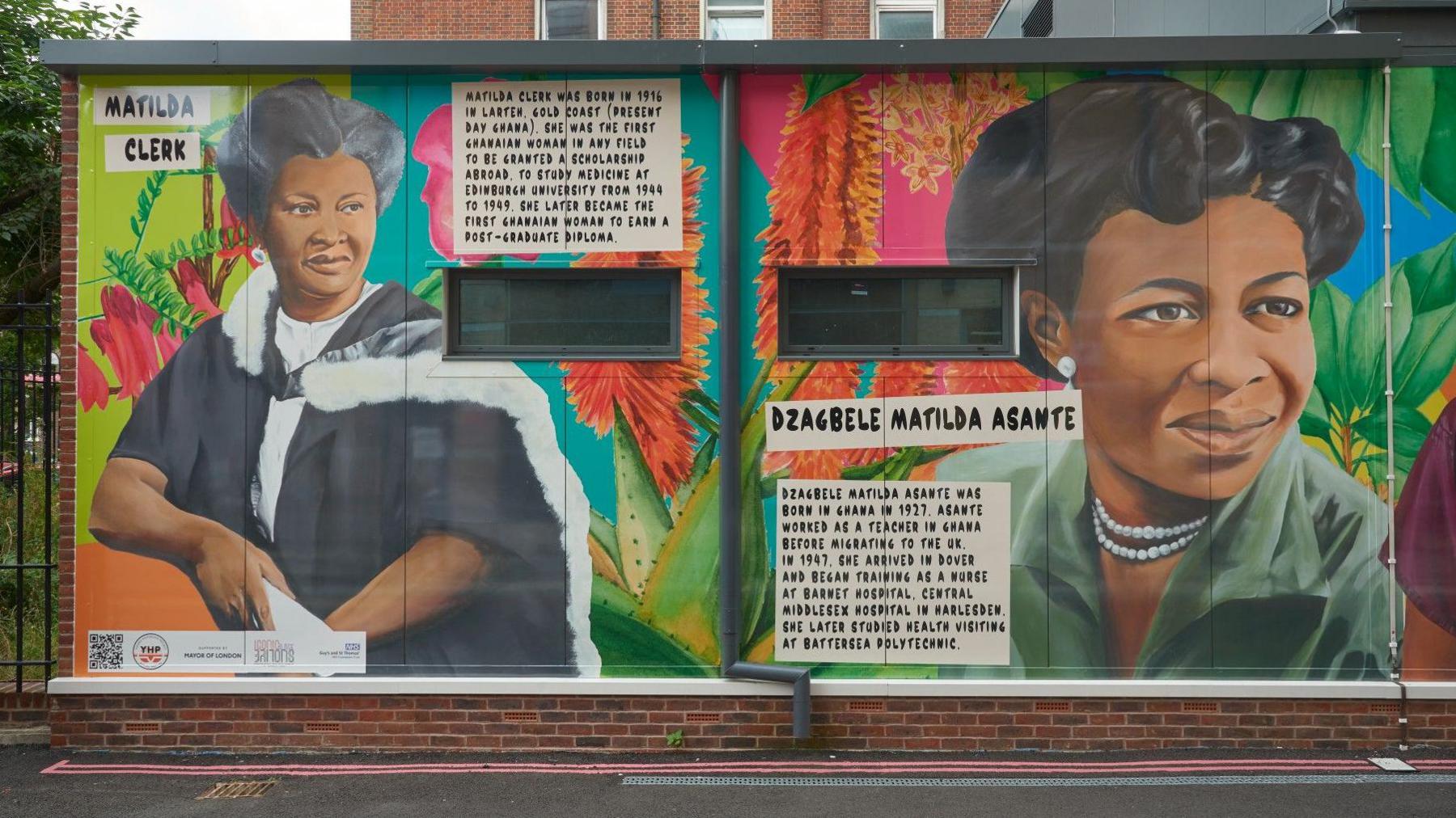 Section of the mural featuring Matilda Clerk and Dzagbele Matilda Asante