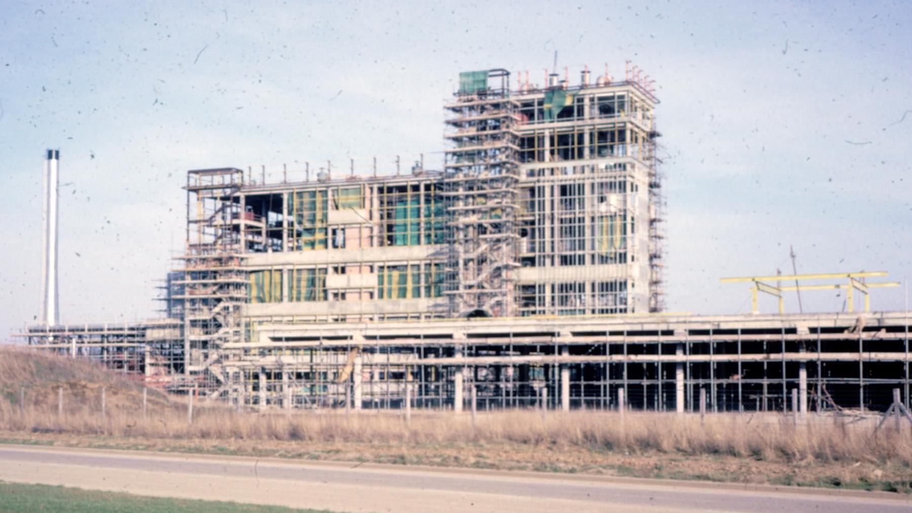 An archive image of the factory midway through being built.