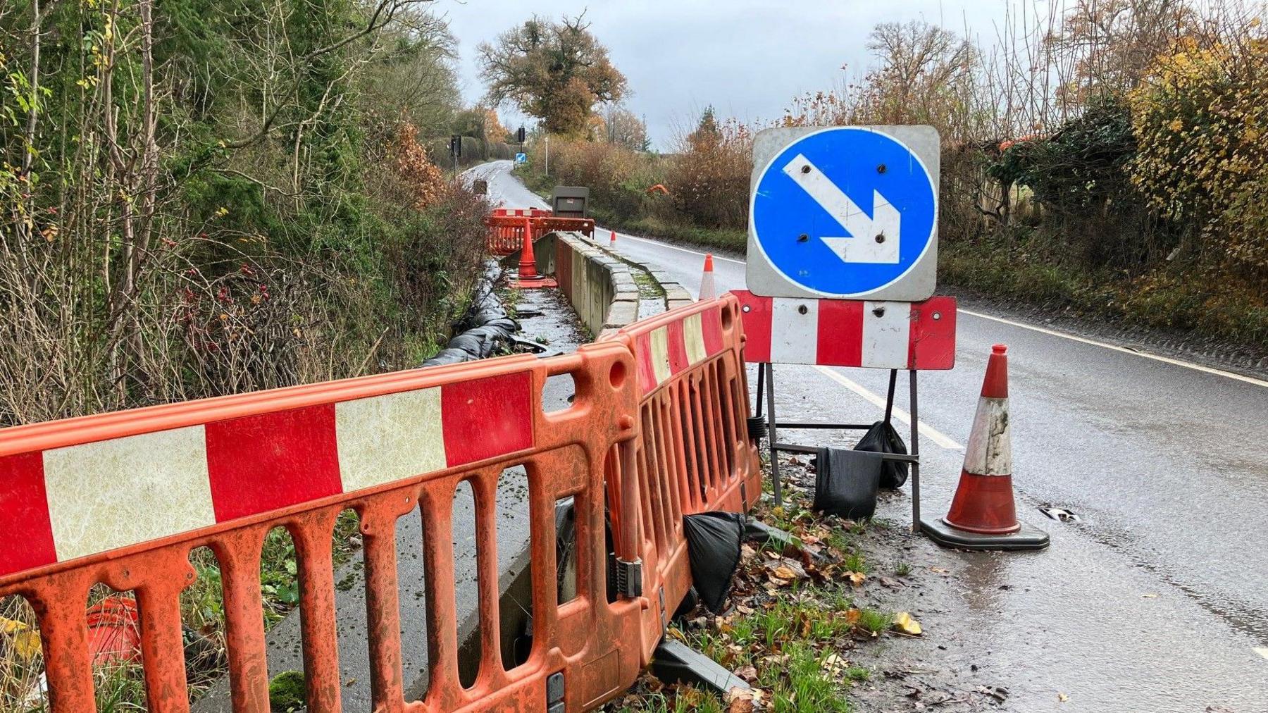 Road affected by temporary traffic lights