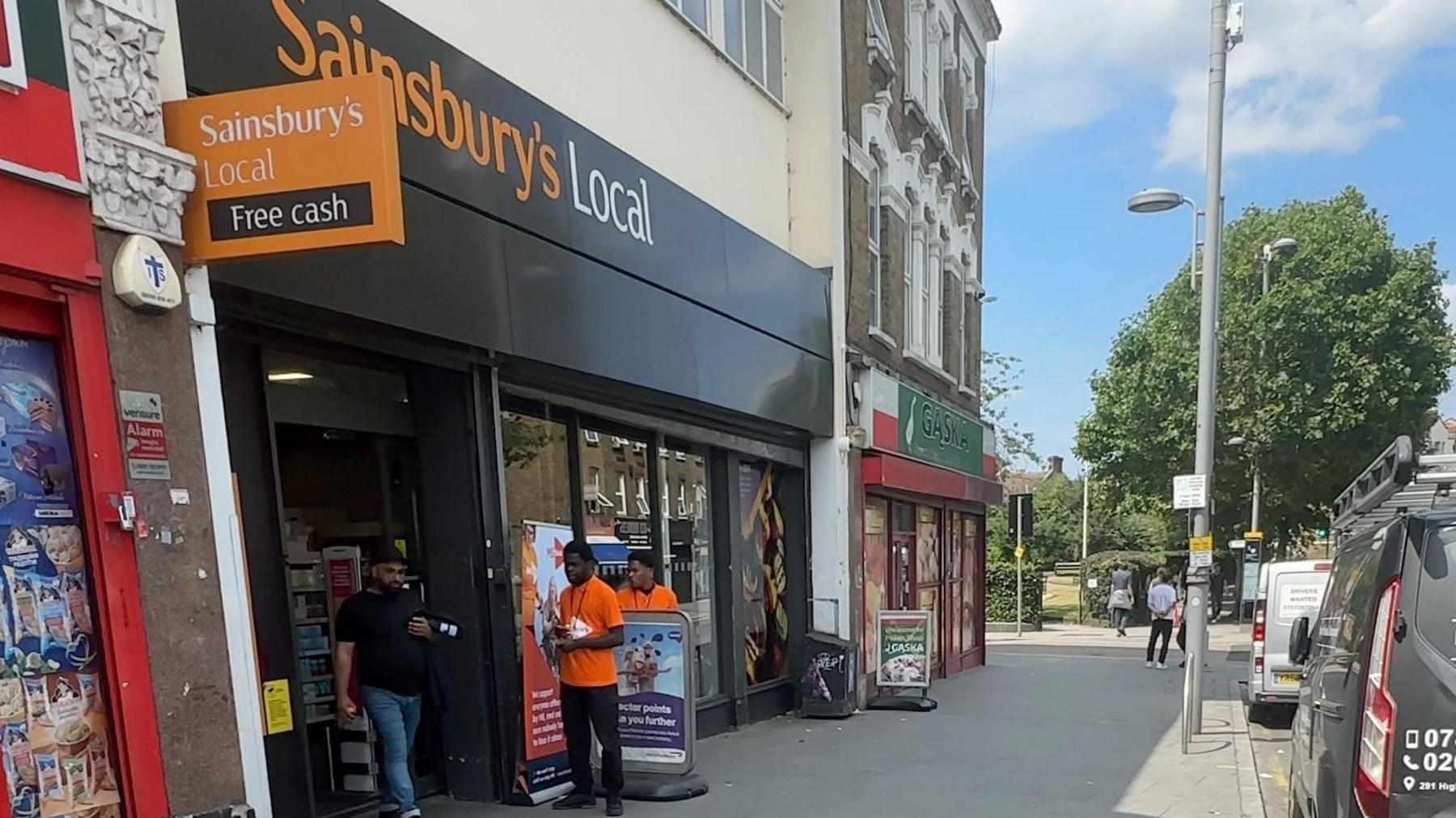 An exterior shot of Sainsbury's Local store at 297 High Road in Leyton, east London