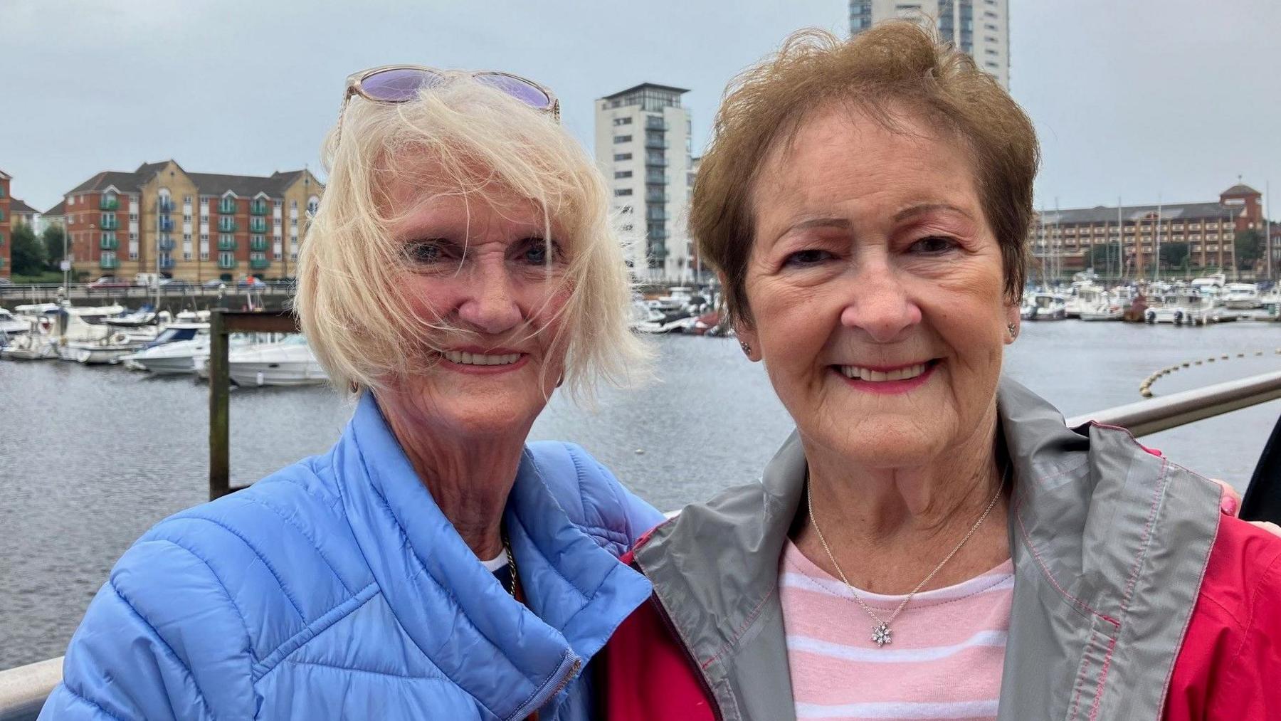 A picture of Beryl and Christine on the walk in Swansea marina