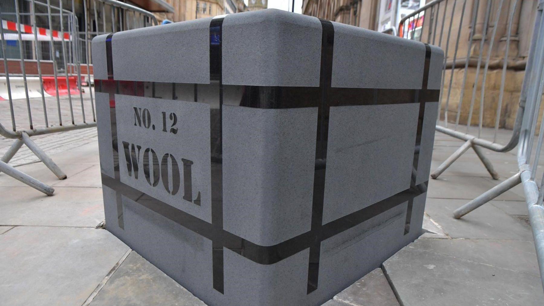 Wool crate-style bench in Bradford city centre