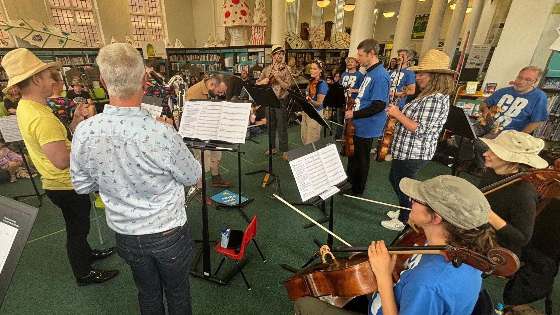 Members of the CBSO playing to a small crowd in the Wednesbury Library 