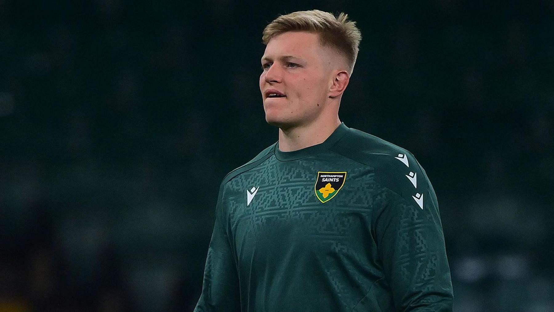 Tom Pearson warming up before a game for Northampton Saints