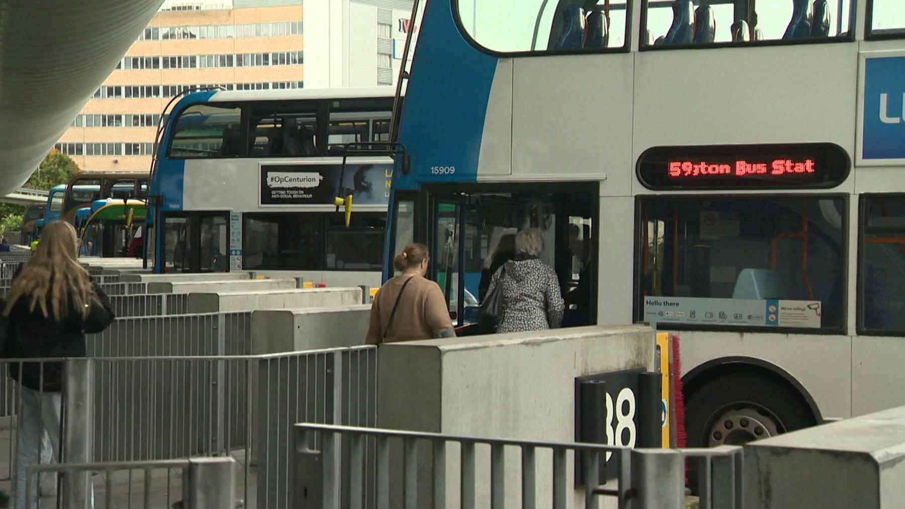 Buses lined up at station in Preston