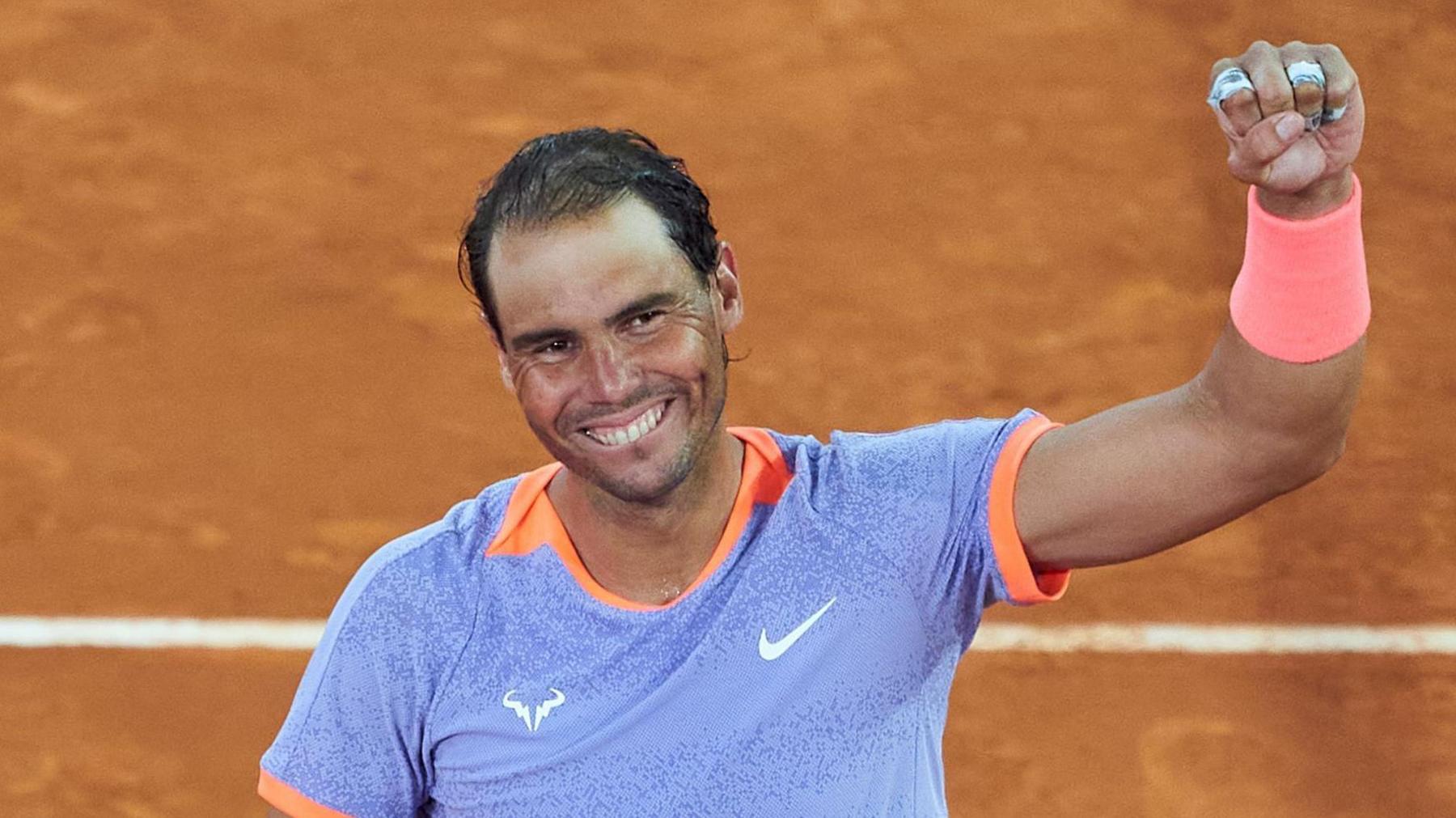 Rafael Nadal celebrates after his win over Alex de Minaur